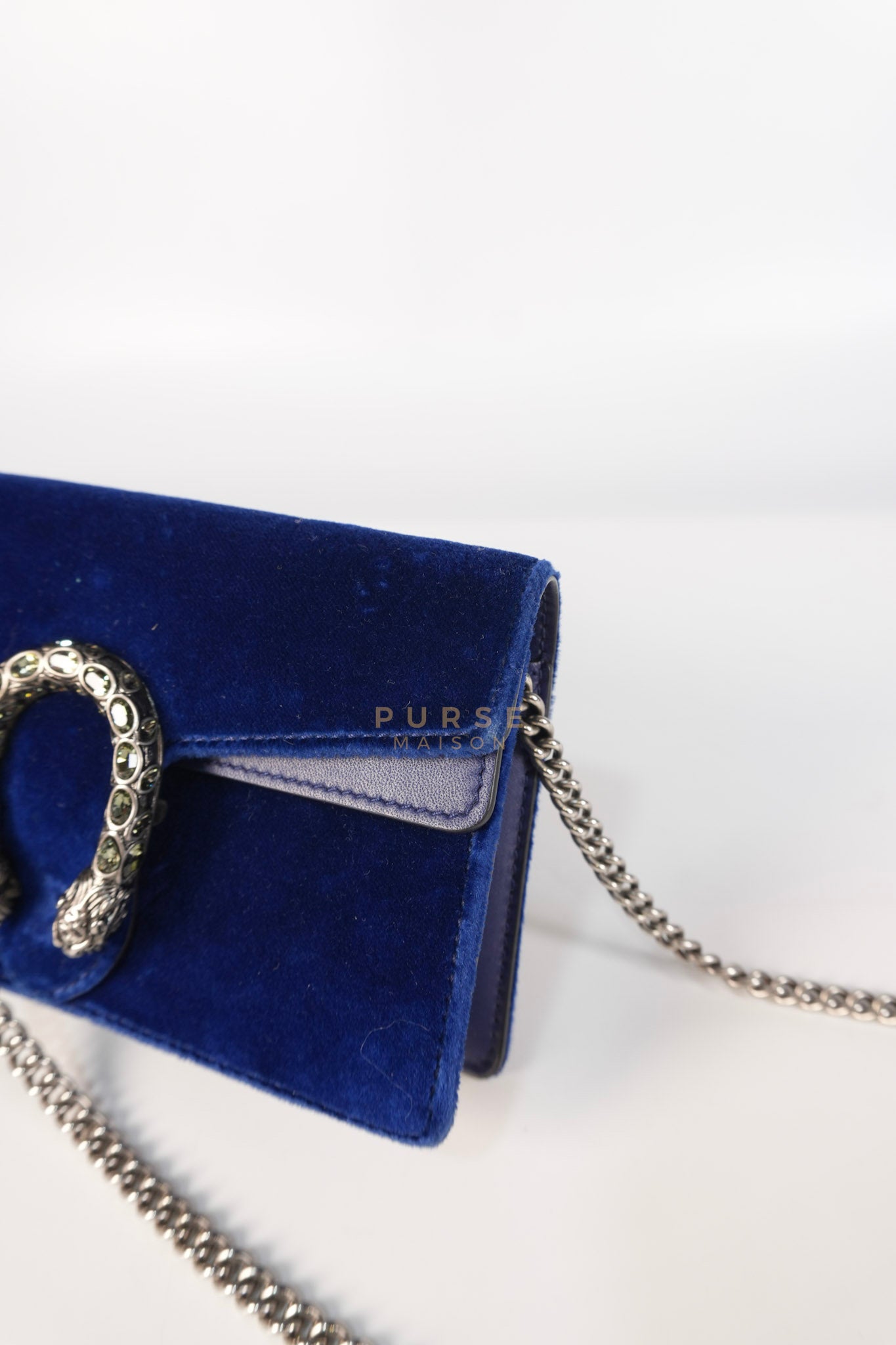 Super Mini Dionysus Blue Velvet Suede Leather Chain Bag