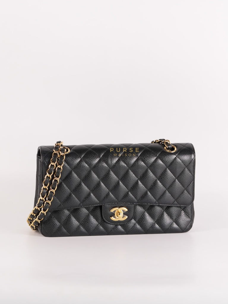 Classic Double Flap Medium in Black Caviar Leather Gold Hardware (Microchip) | Purse Maison Luxury Bags Shop