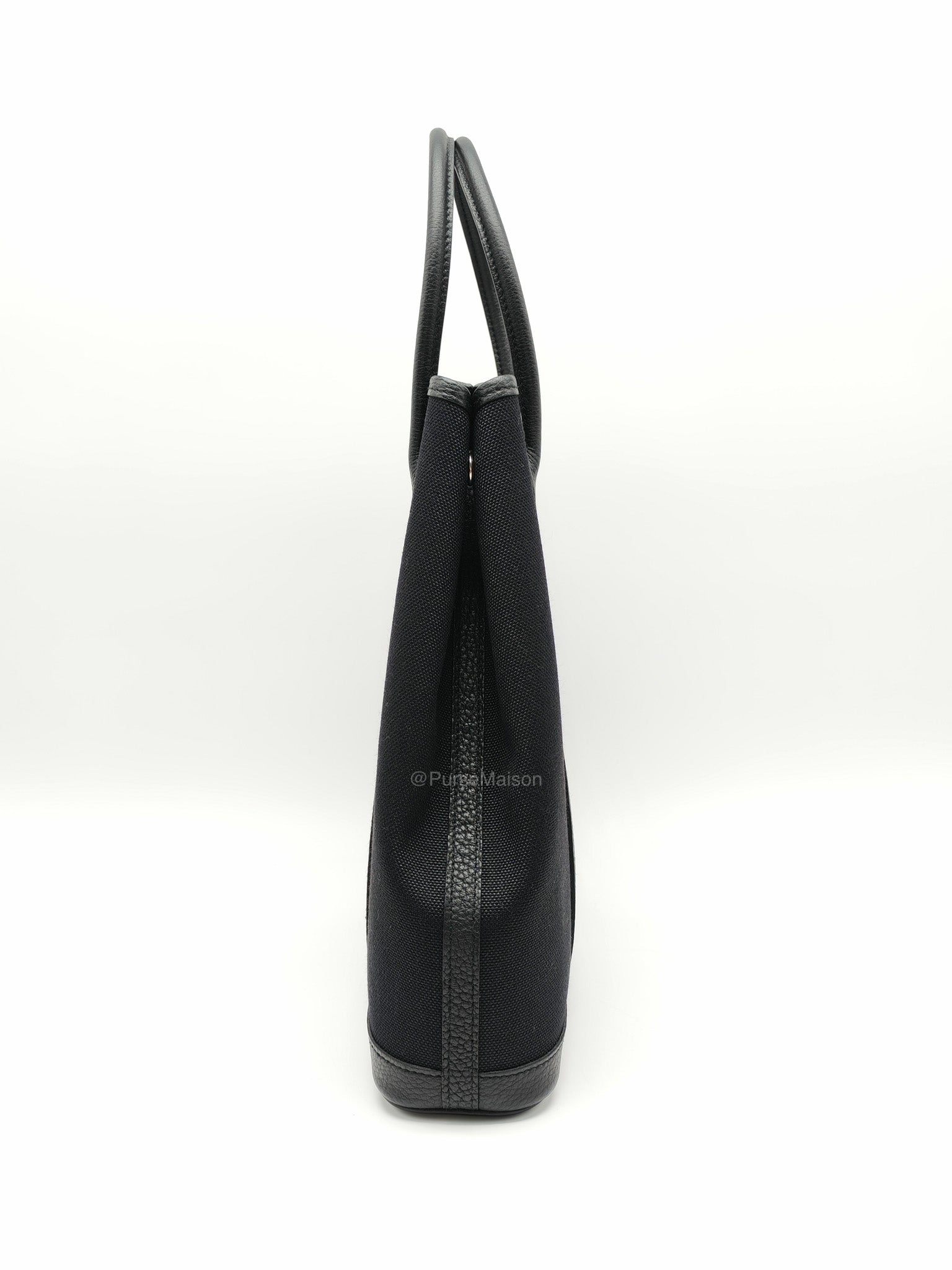 Hermes Garden File 28 Tote Bag in Black Negonda Trim Leather & Canvas Palladium Hardware Stamp U(2022)