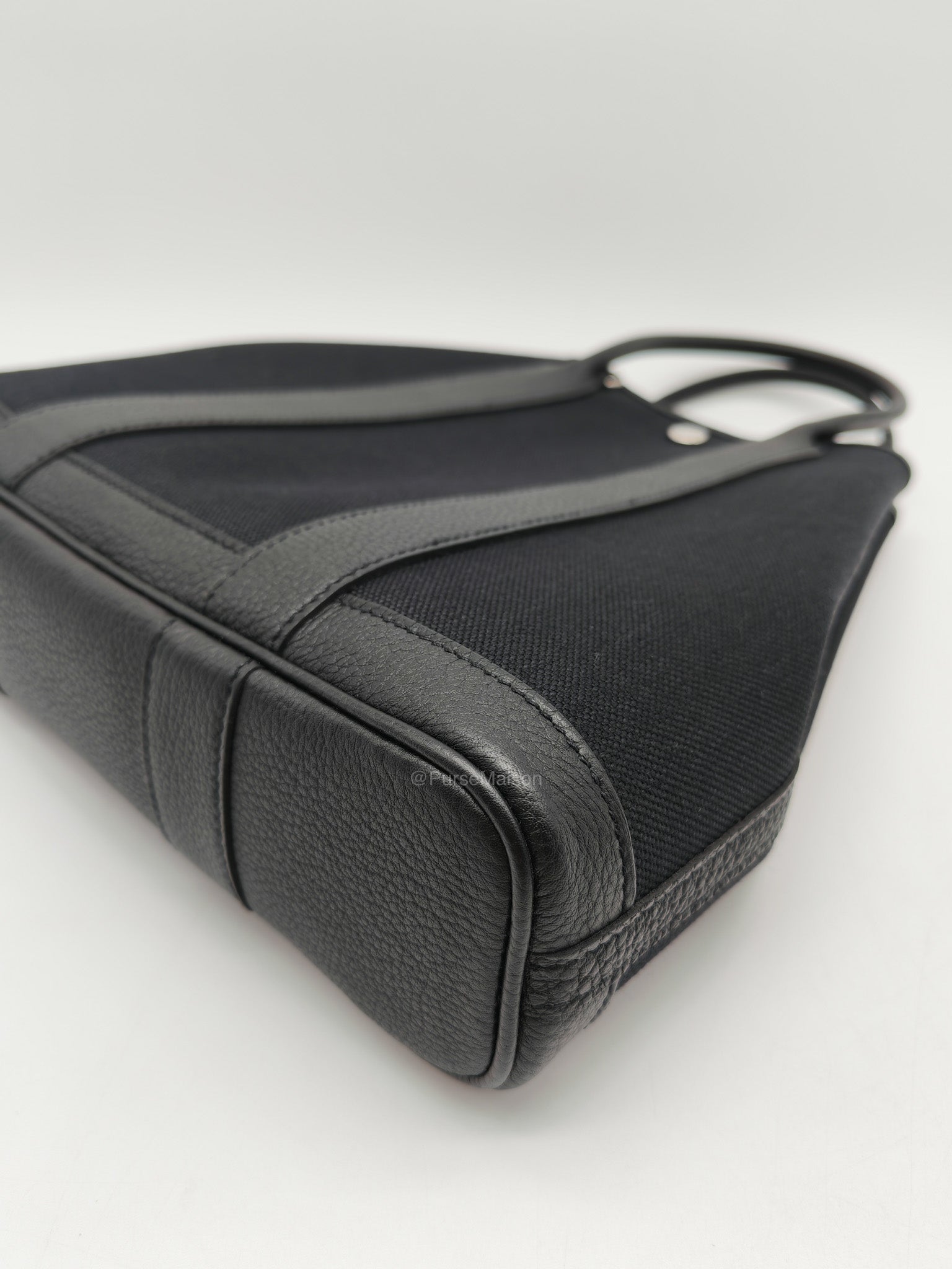 Hermes Garden File 28 Tote Bag in Black Negonda Trim Leather & Canvas Palladium Hardware Stamp U(2022)