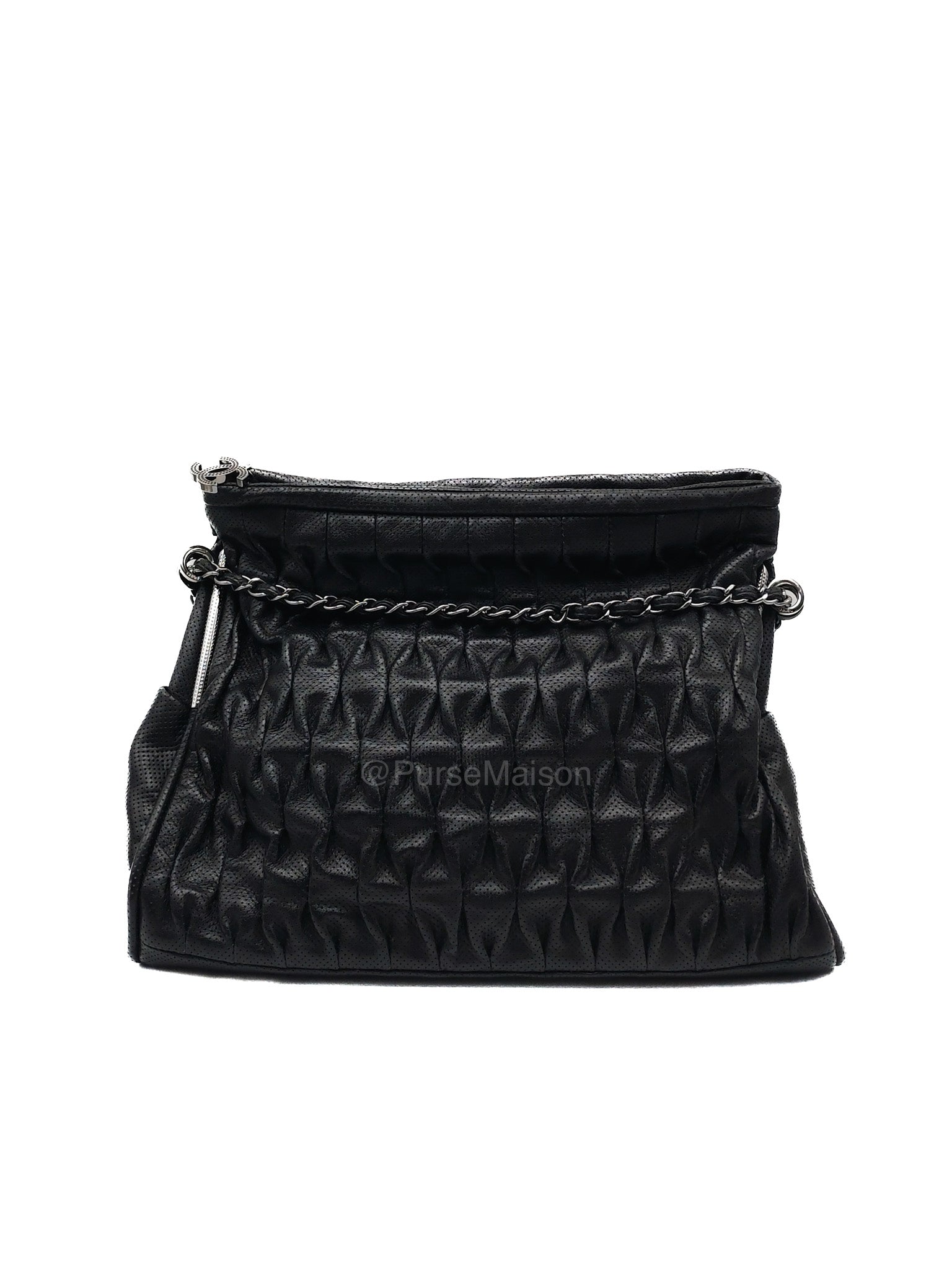 Chanel Perforated Ultimate Soft Hobo Bag in Black and Silver Hardware Series 12