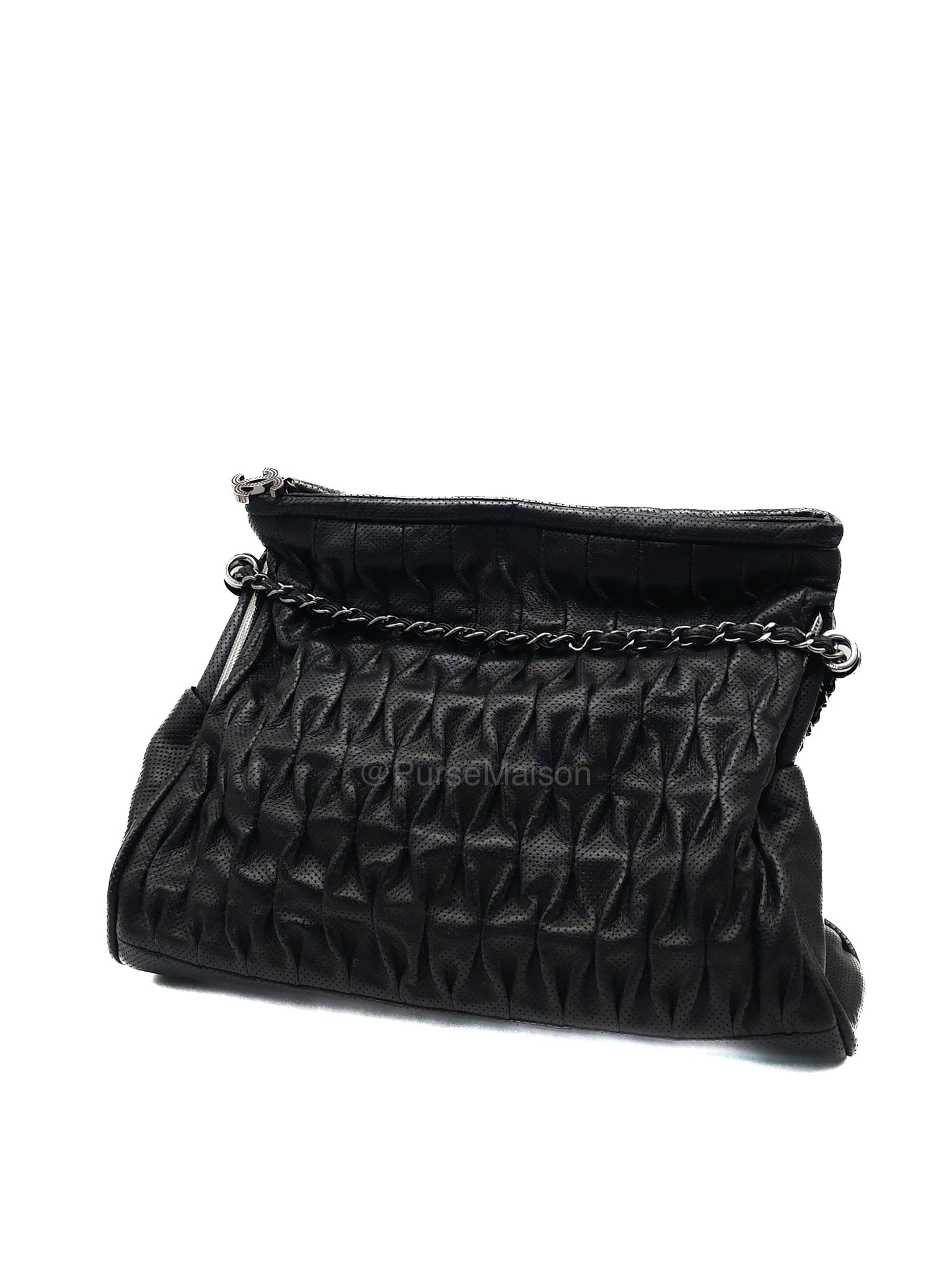 Chanel Perforated Ultimate Soft Hobo Bag in Black and Silver Hardware Series 12