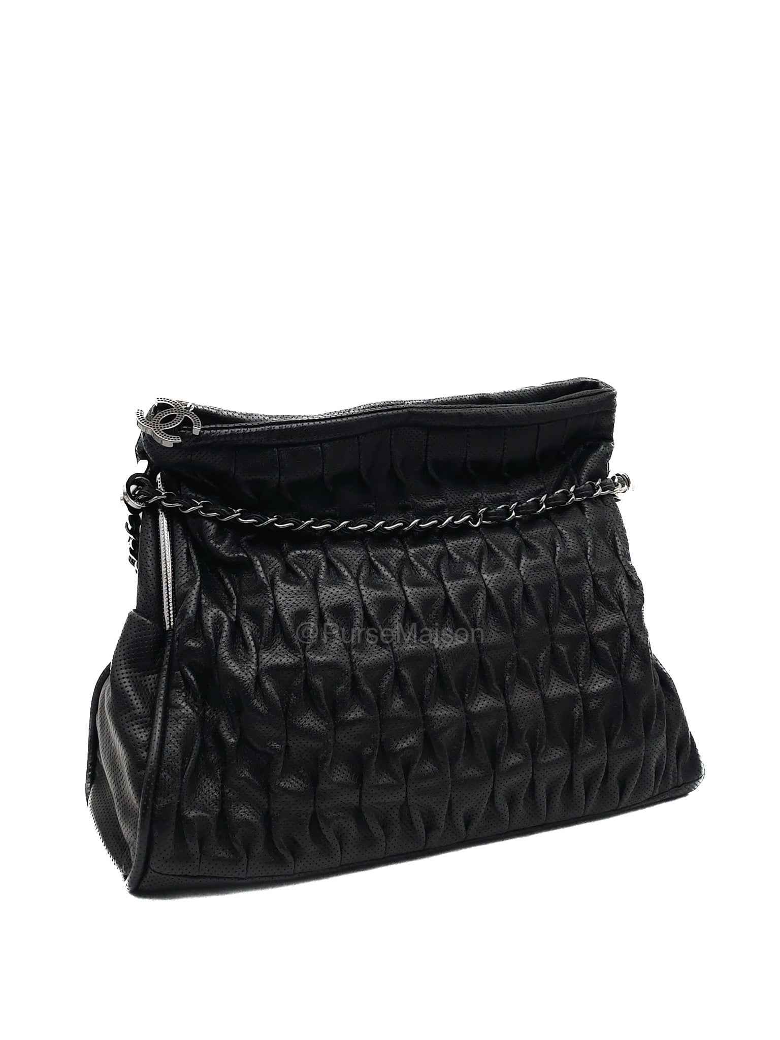 Chanel Perforated Ultimate Soft Hobo Bag in Black and Silver Hardware Series 12