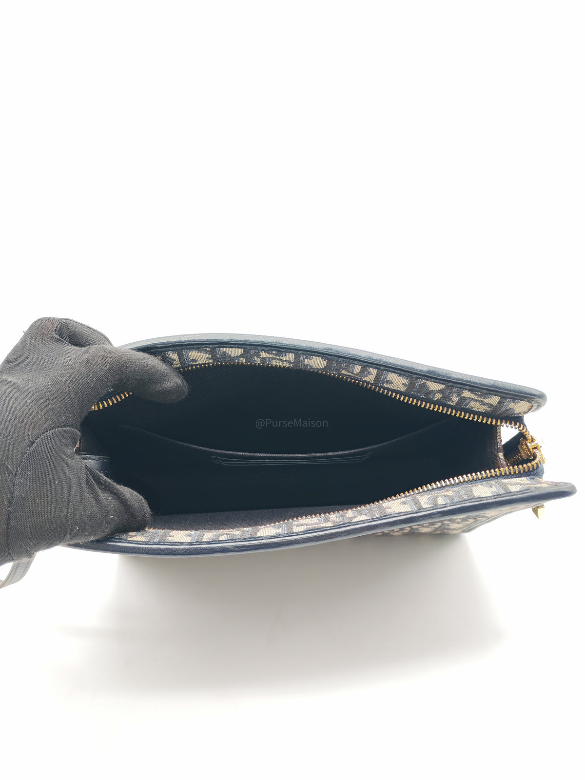Christian Dior 30 Montaigne Dea Pouch in Blue Dior Oblique Jacquard Canvas and Gold Hardware