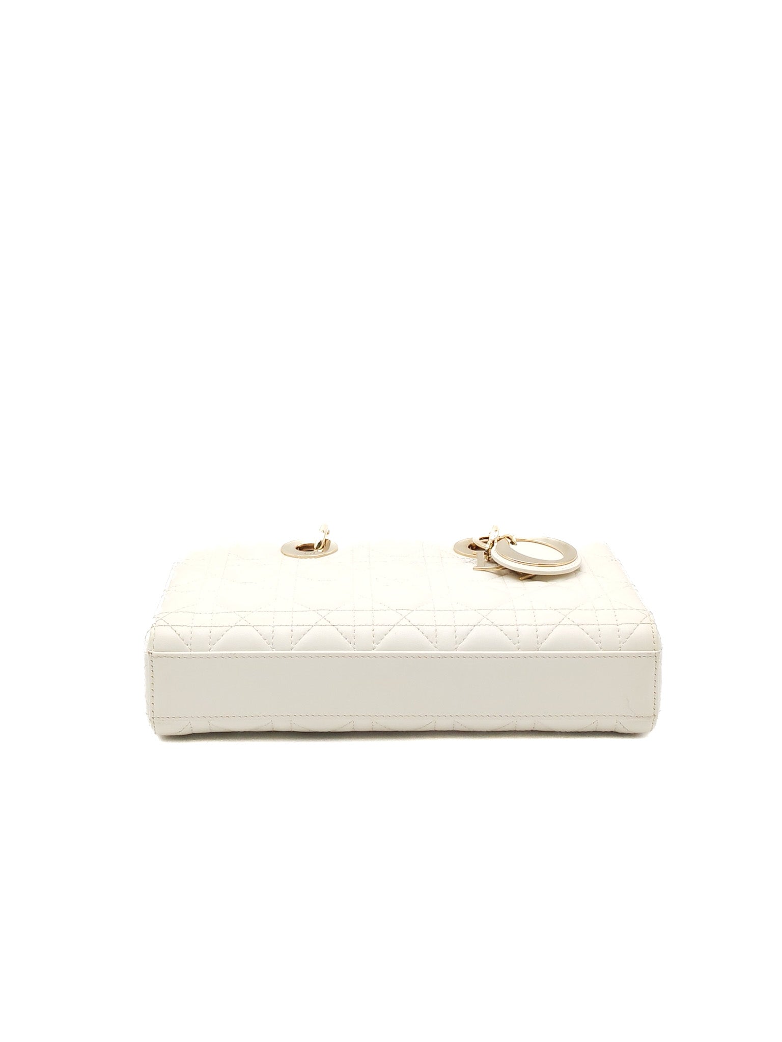 Christian Dior Lady D-Joy Medium in White Cannage Lambskin Leather Light Gold Hardware