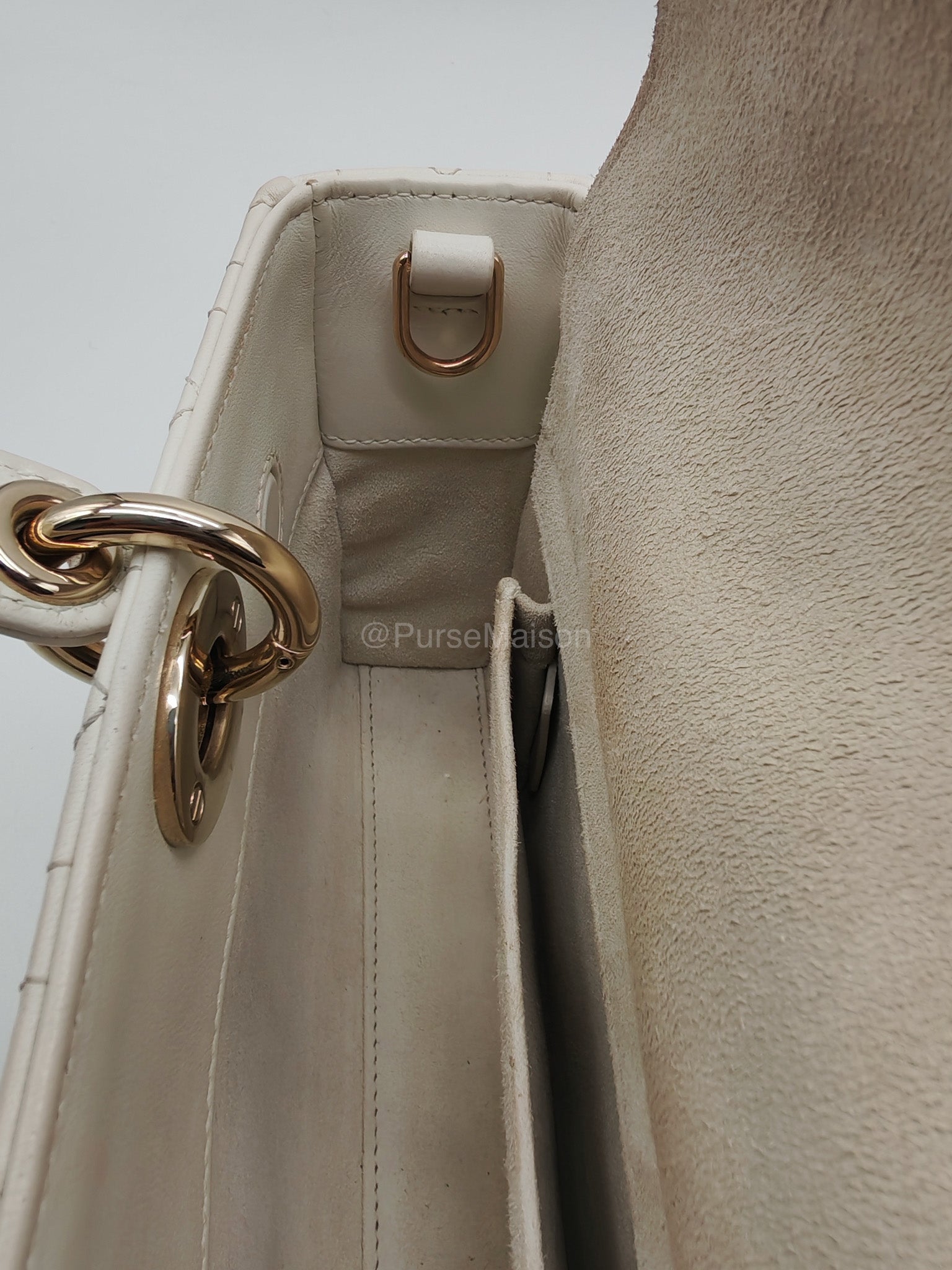 Christian Dior Lady D-Joy Medium in White Cannage Lambskin Leather Light Gold Hardware