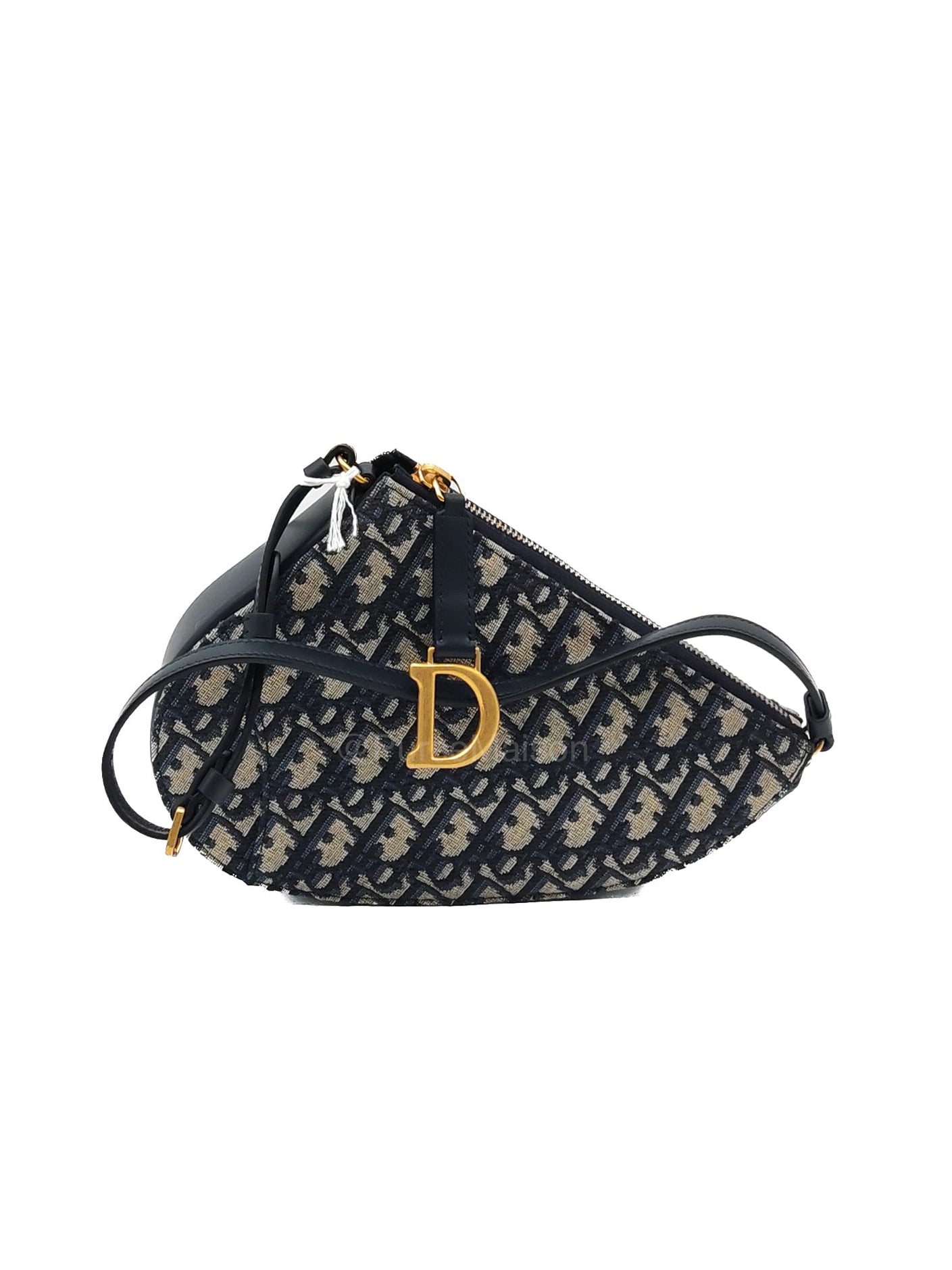 Christian Dior Saddle Rodeo Pouch in Blue Dior Oblique Jacquard Canvas and Aged Gold Hardware