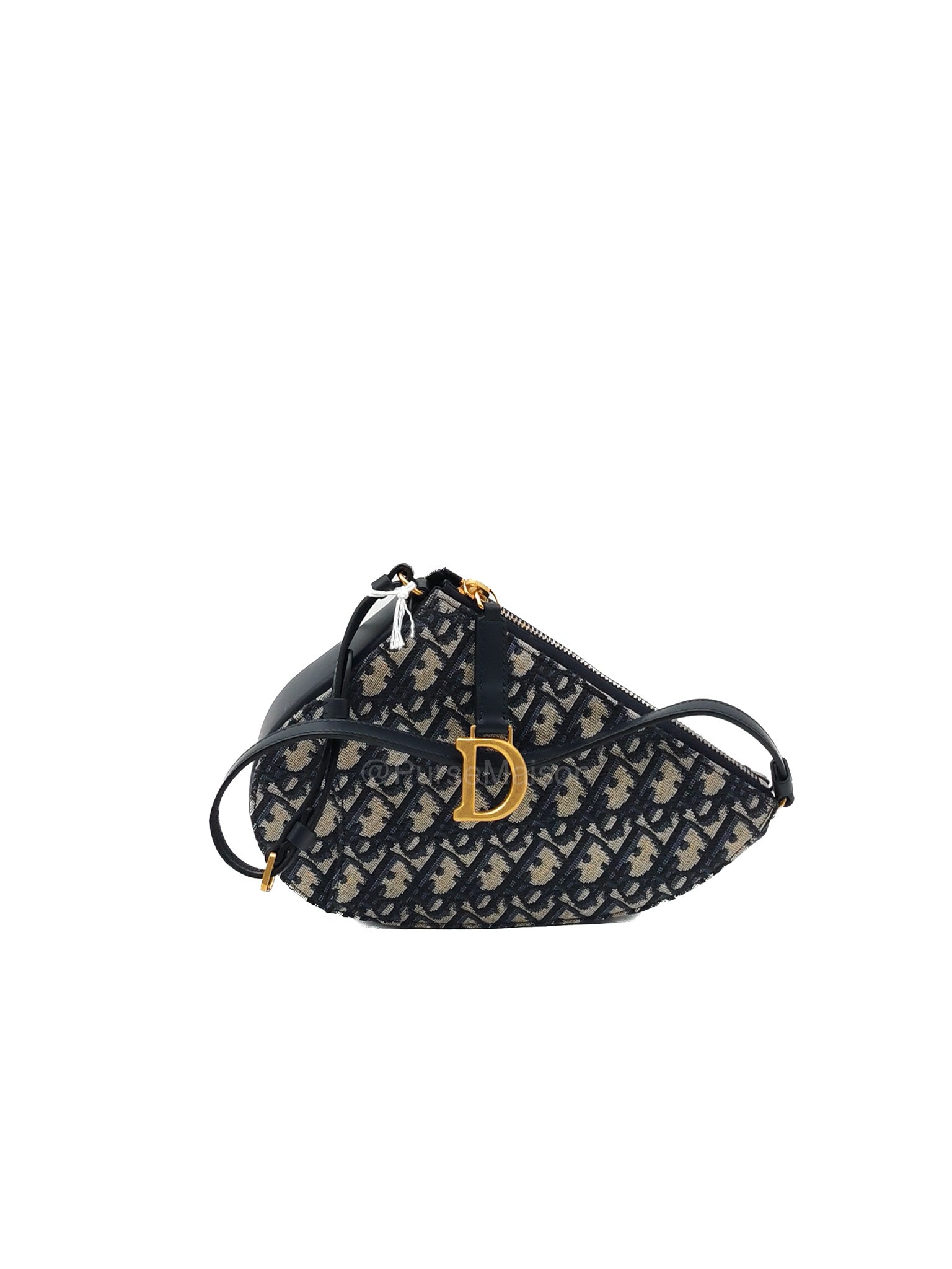 Christian Dior Saddle Rodeo Pouch in Blue Dior Oblique Jacquard Canvas and Aged Gold Hardware