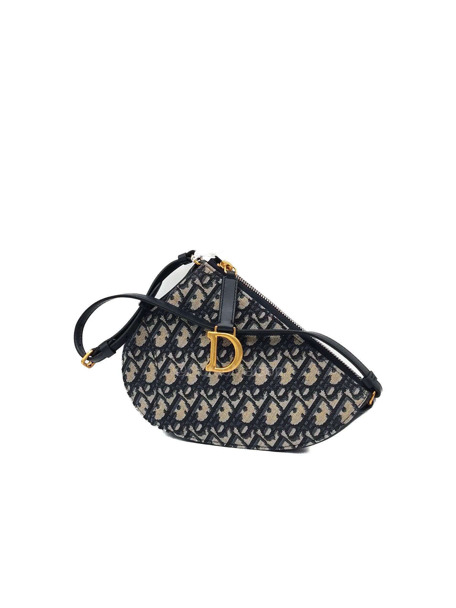 Christian Dior Saddle Rodeo Pouch in Blue Dior Oblique Jacquard Canvas and Aged Gold Hardware