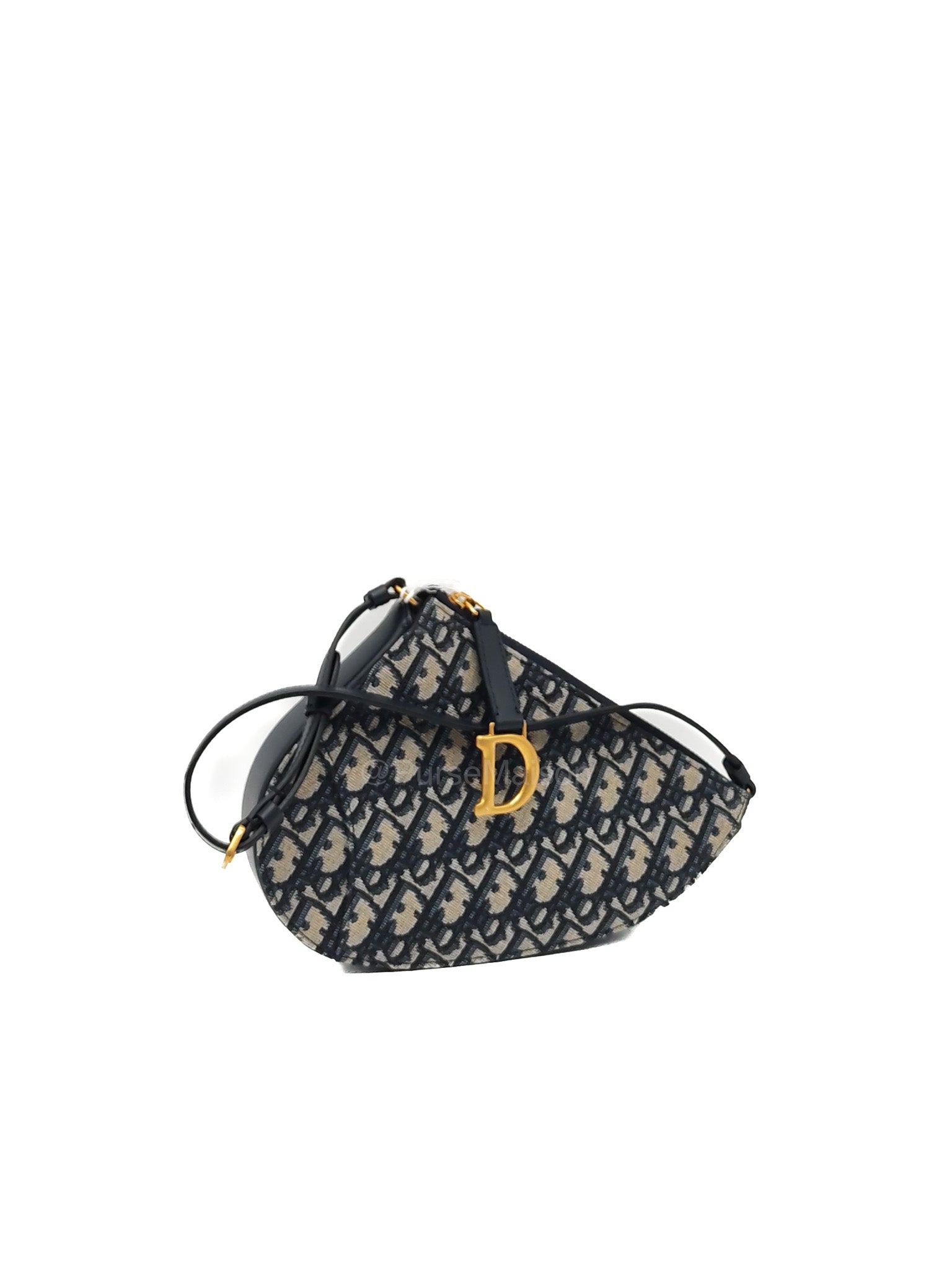 Christian Dior Saddle Rodeo Pouch in Blue Dior Oblique Jacquard Canvas and Aged Gold Hardware