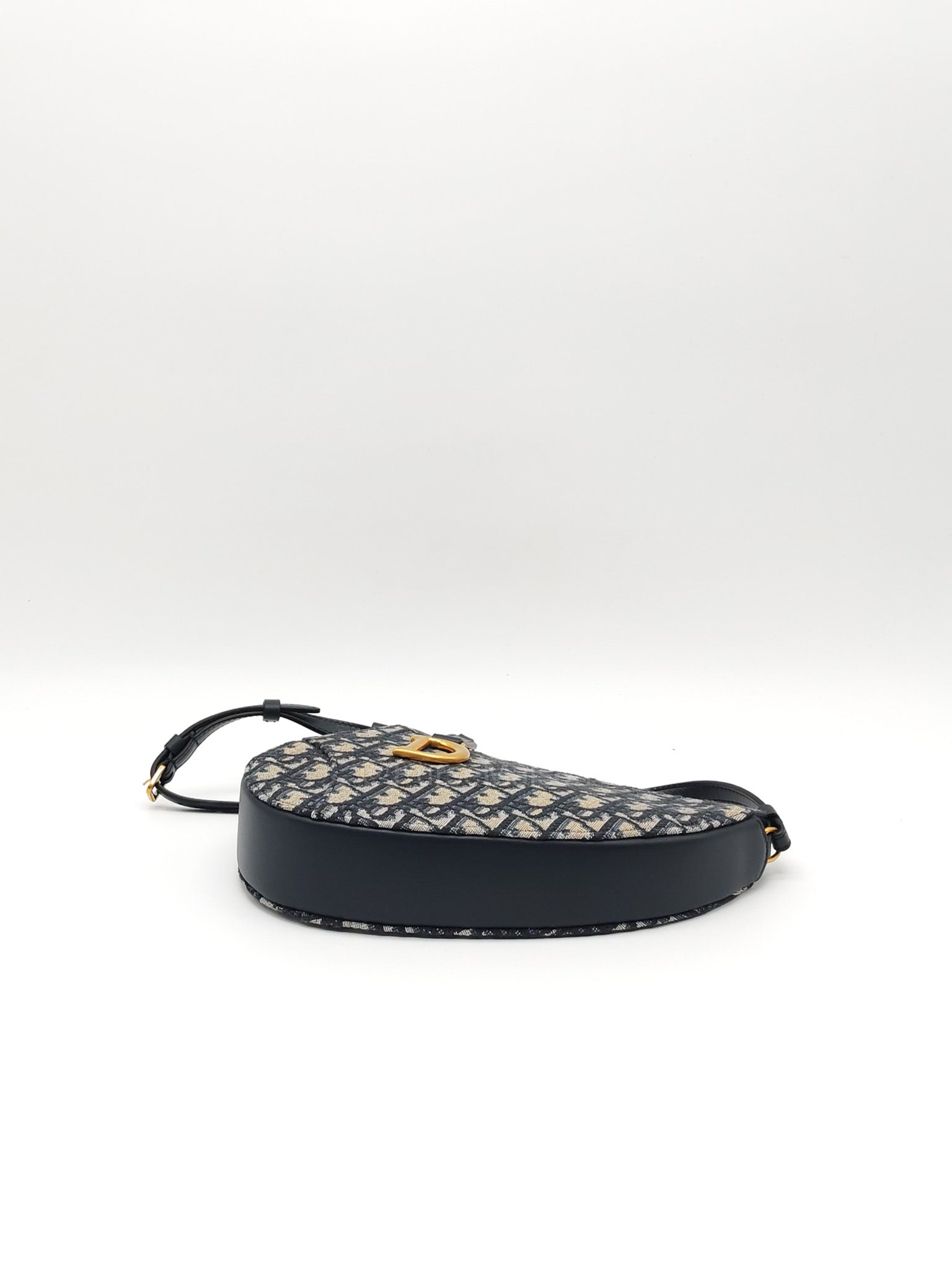 Christian Dior Saddle Rodeo Pouch in Blue Dior Oblique Jacquard Canvas and Aged Gold Hardware