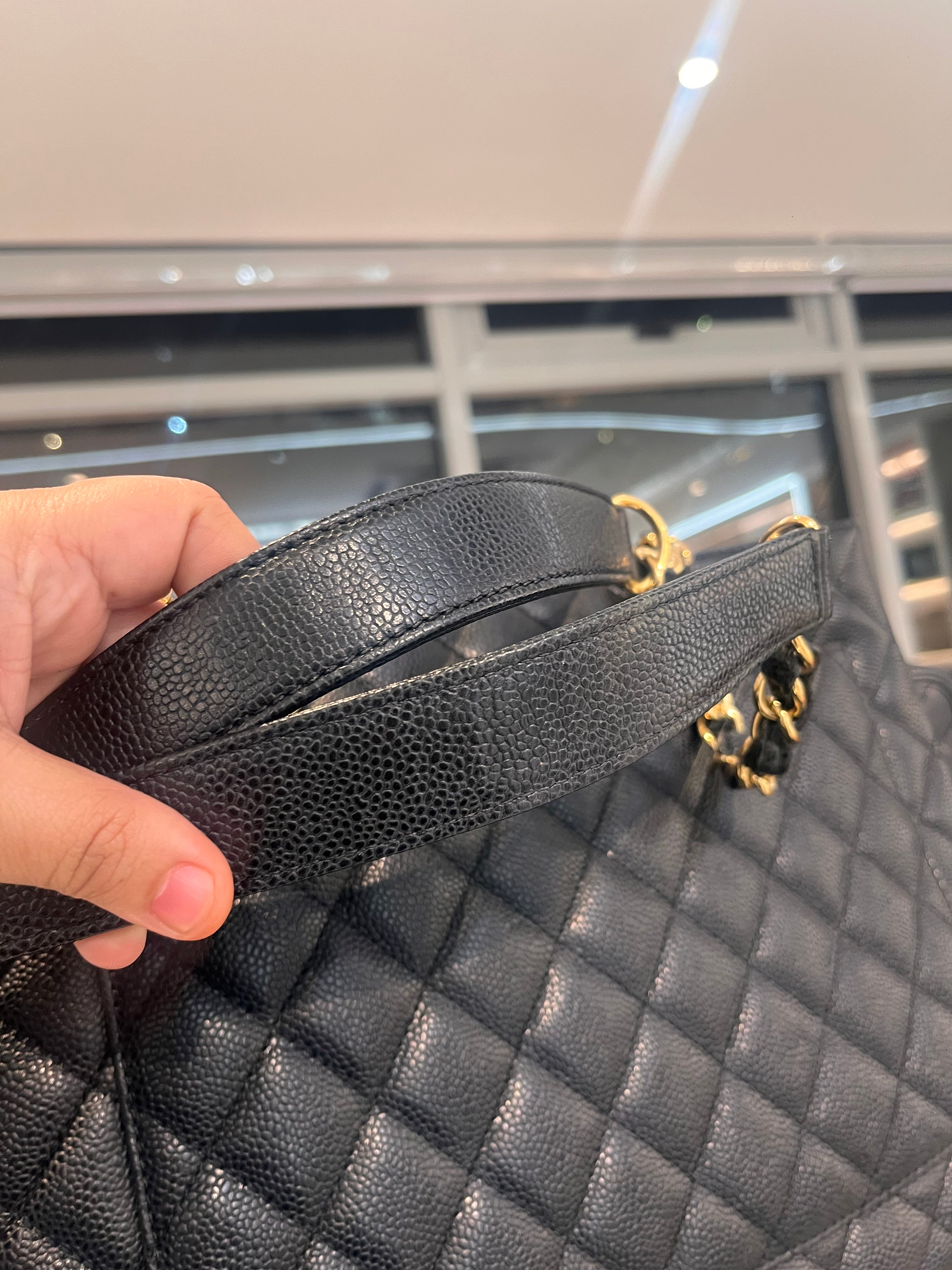 Chanel Grand Shopping Tote (GST) In Black Quilted Caviar Leather Series 14