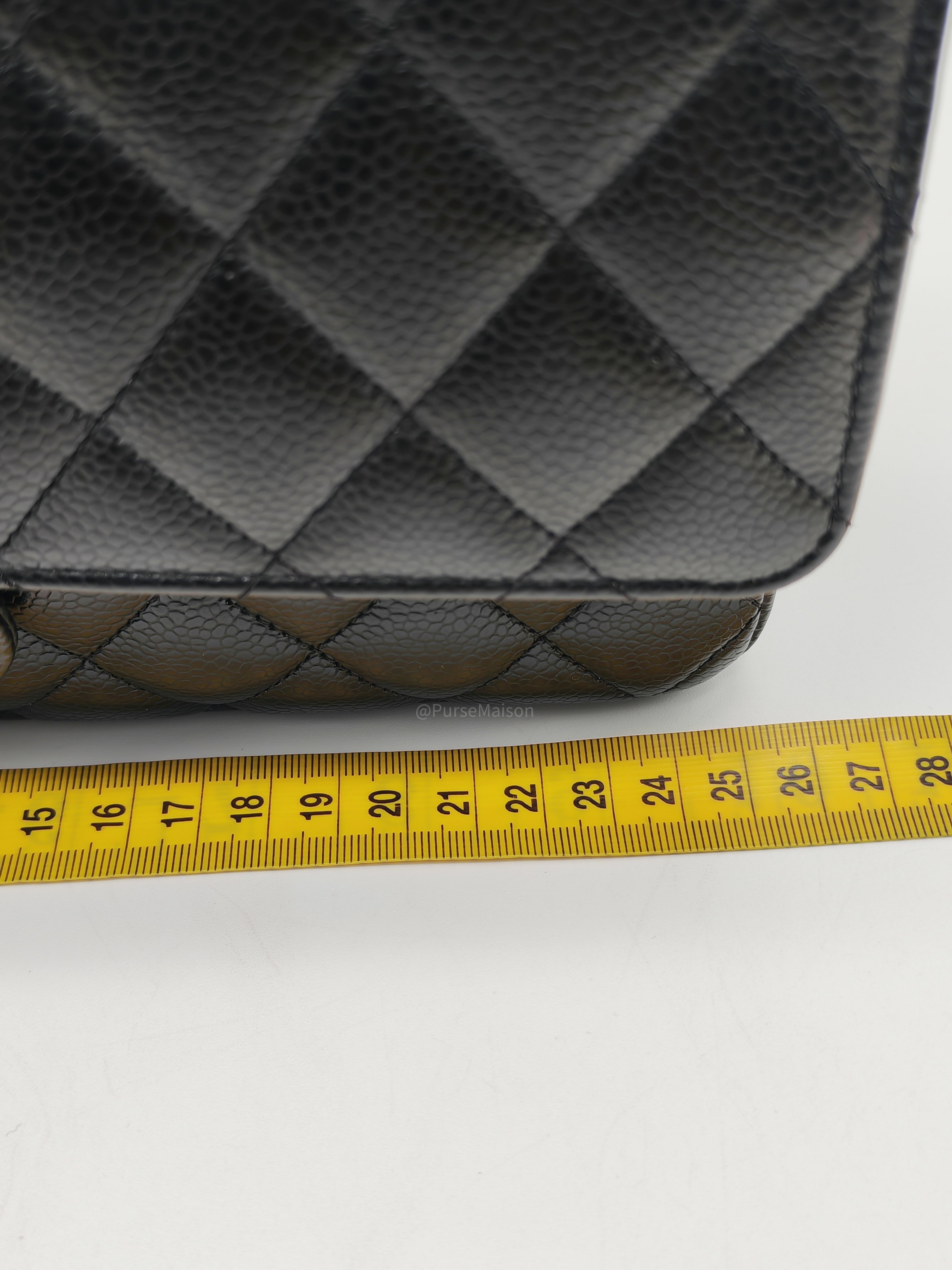 Chanel Classic Double Flap Bag Medium in Black Quilted Caviar Leather & Gold Hardware Microchip