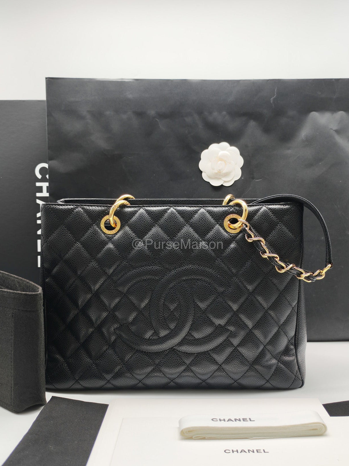Chanel Grand Shopping Tote (GST) in Black Caviar Leather and Gold Hardware Series 21