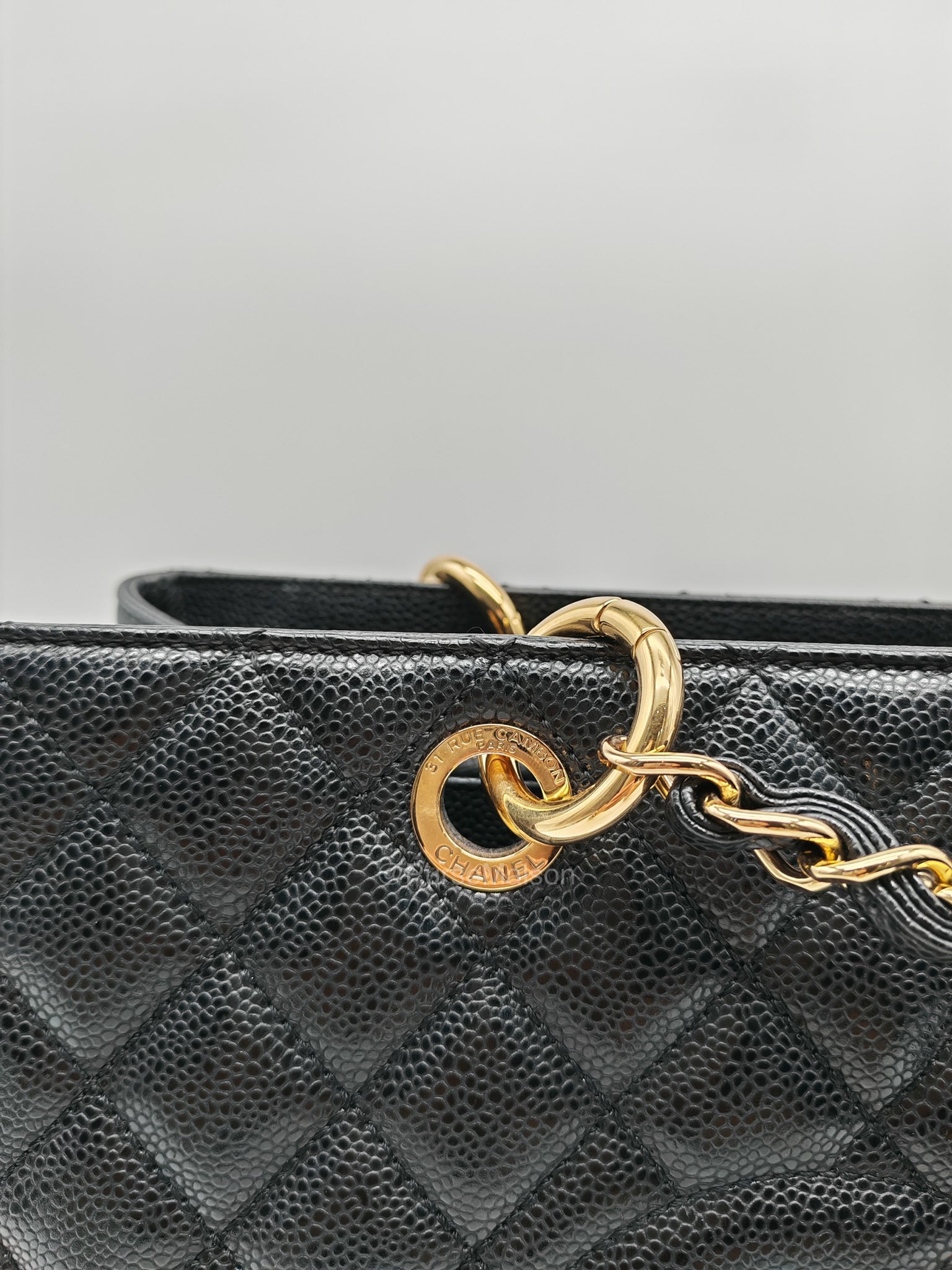 Chanel Grand Shopping Tote (GST) in Black Caviar Leather and Gold Hardware Series 18