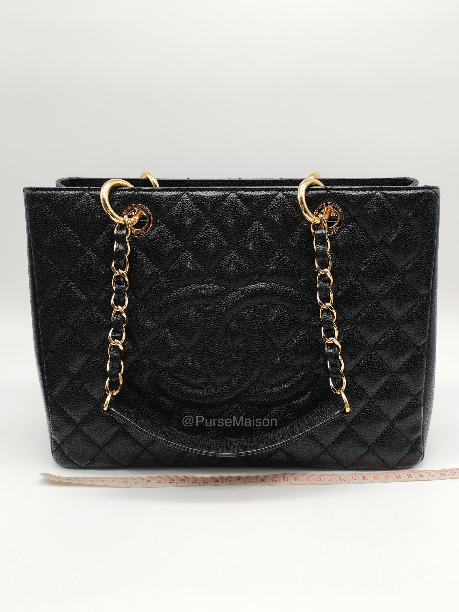 Chanel Grand Shopping Tote (GST) in Black Caviar Leather and Gold Hardware Series 18
