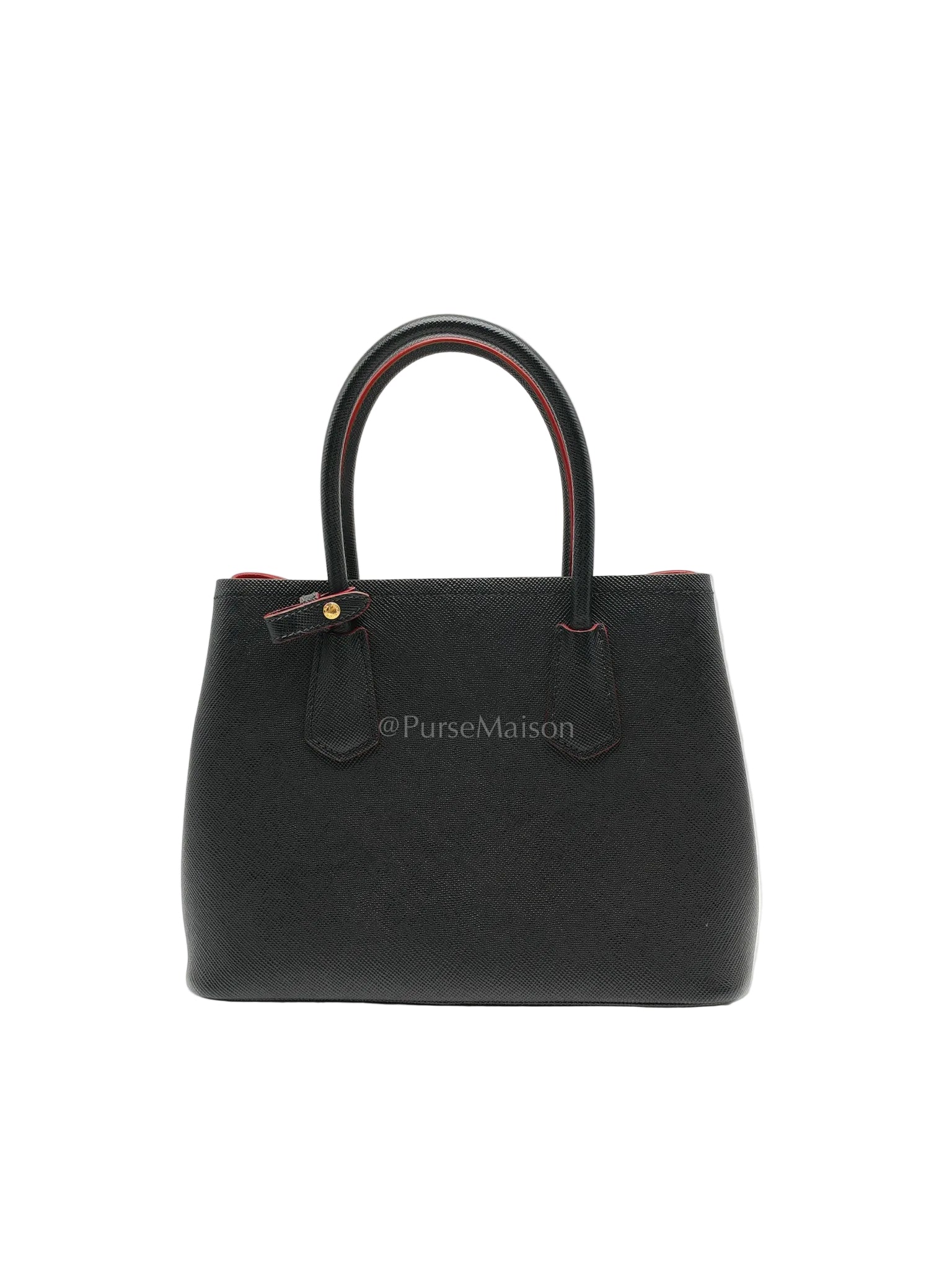 Prada Double Bag in Black Saffiano Cuir Leather and Gold Hardware | Purse Maison Luxury Bags Shop