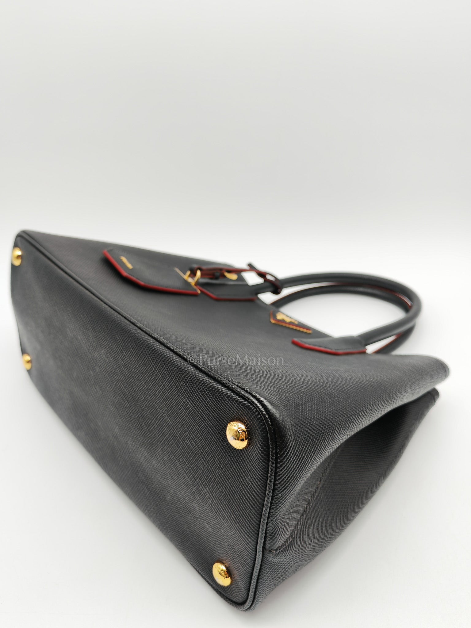 Prada Double Bag in Black Saffiano Cuir Leather and Gold Hardware | Purse Maison Luxury Bags Shop