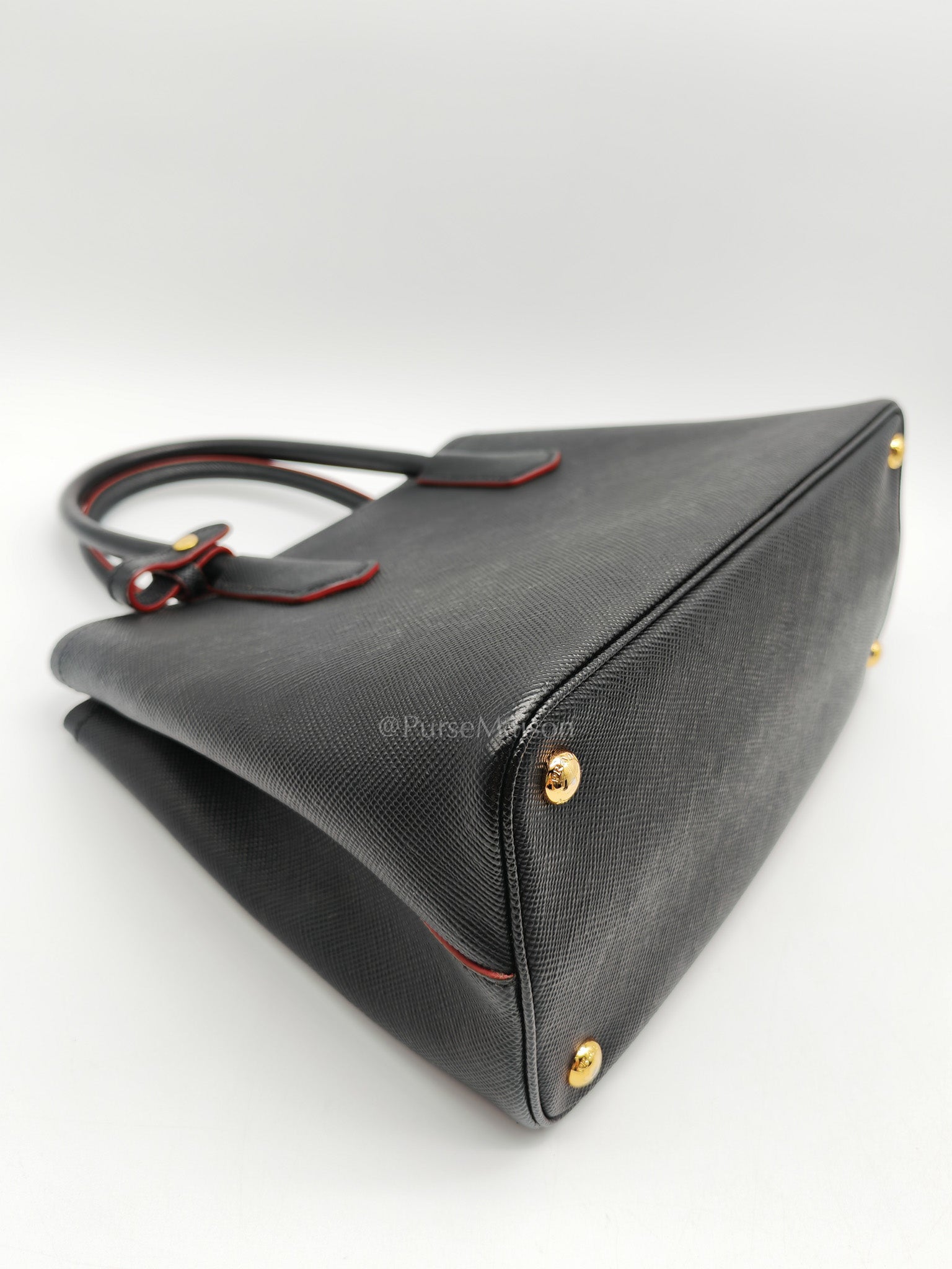 Prada Double Bag in Black Saffiano Cuir Leather and Gold Hardware | Purse Maison Luxury Bags Shop
