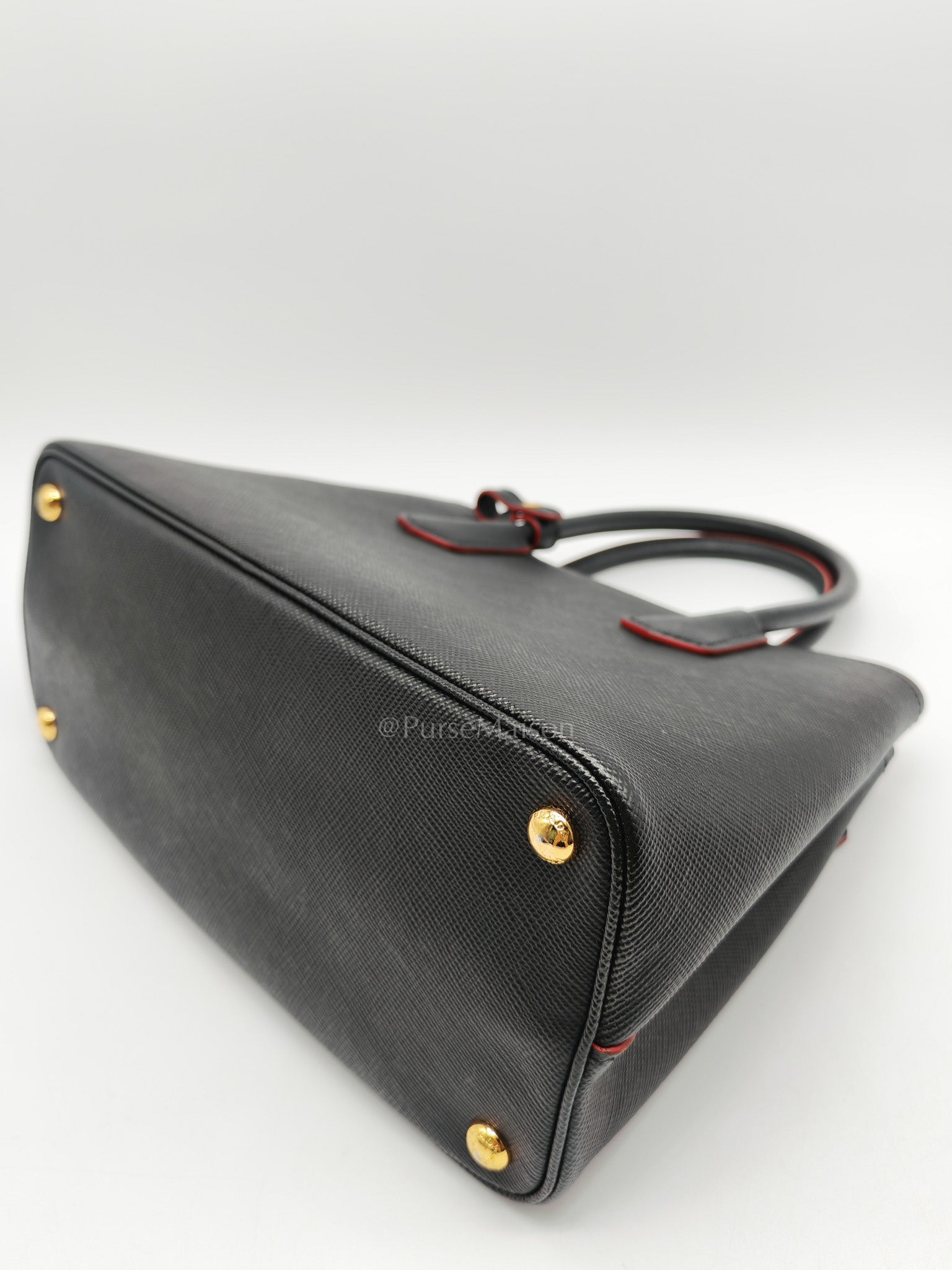 Prada Double Bag in Black Saffiano Cuir Leather and Gold Hardware | Purse Maison Luxury Bags Shop