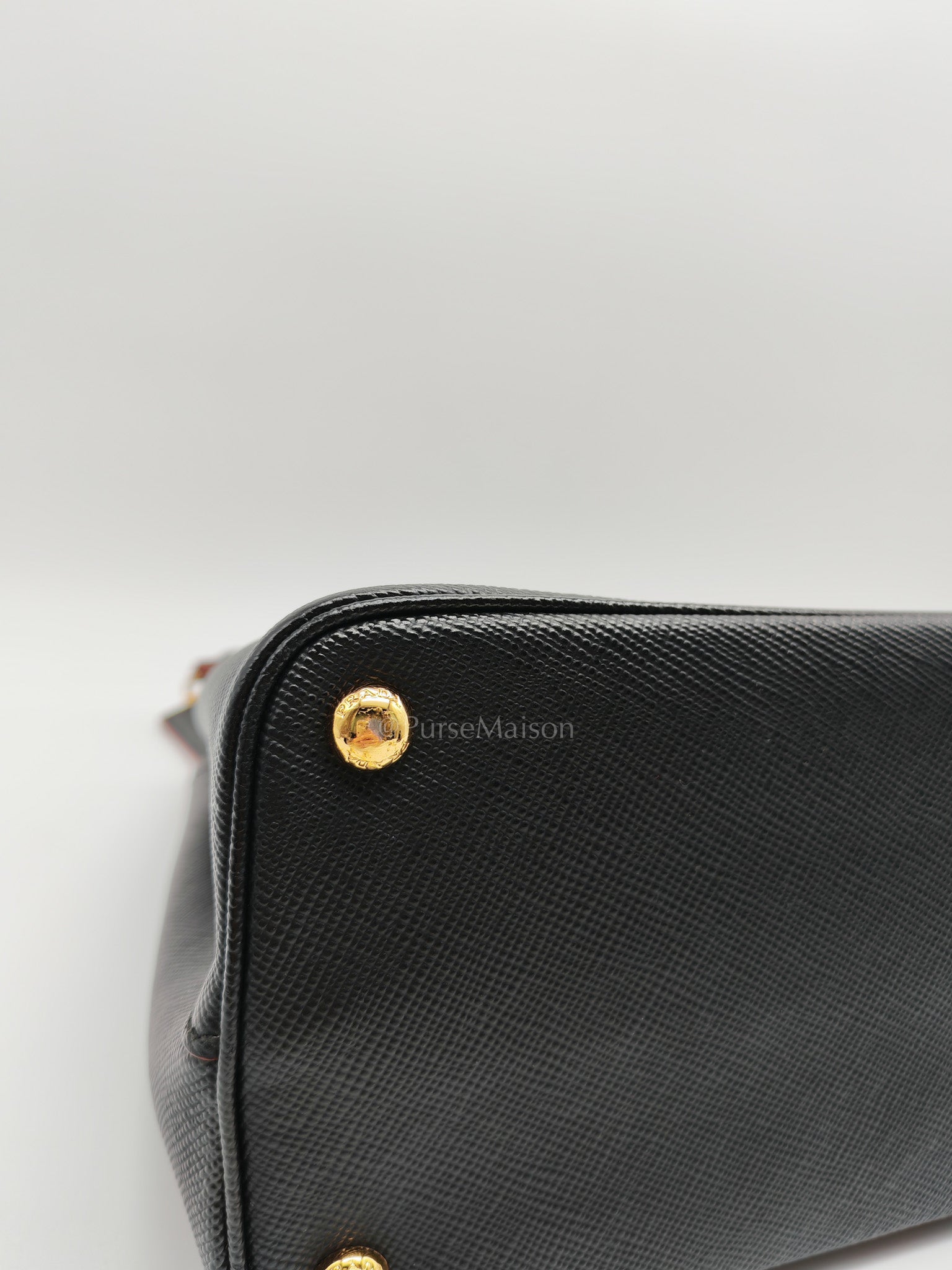 Prada Double Bag in Black Saffiano Cuir Leather and Gold Hardware | Purse Maison Luxury Bags Shop