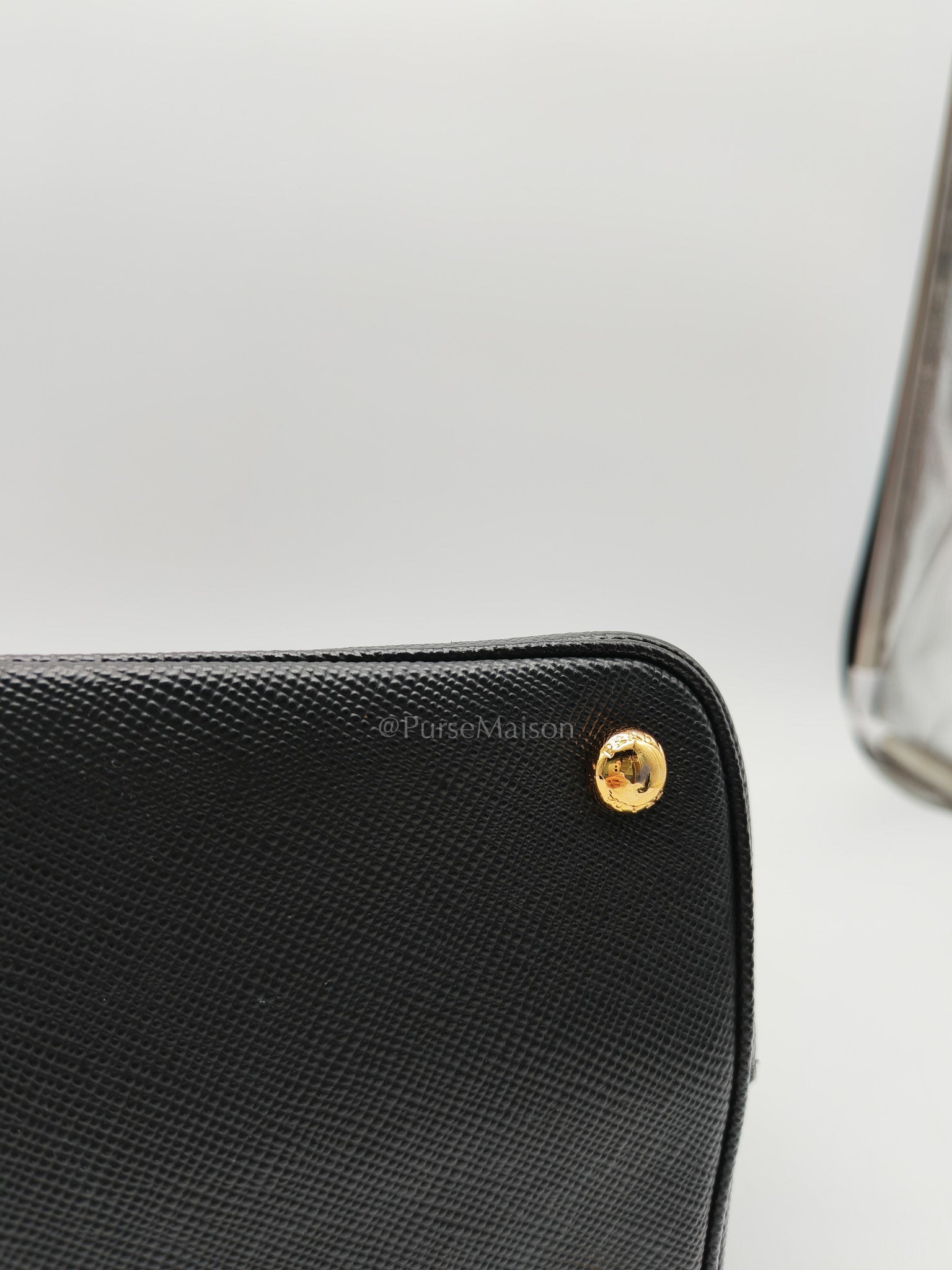 Prada Double Bag in Black Saffiano Cuir Leather and Gold Hardware | Purse Maison Luxury Bags Shop