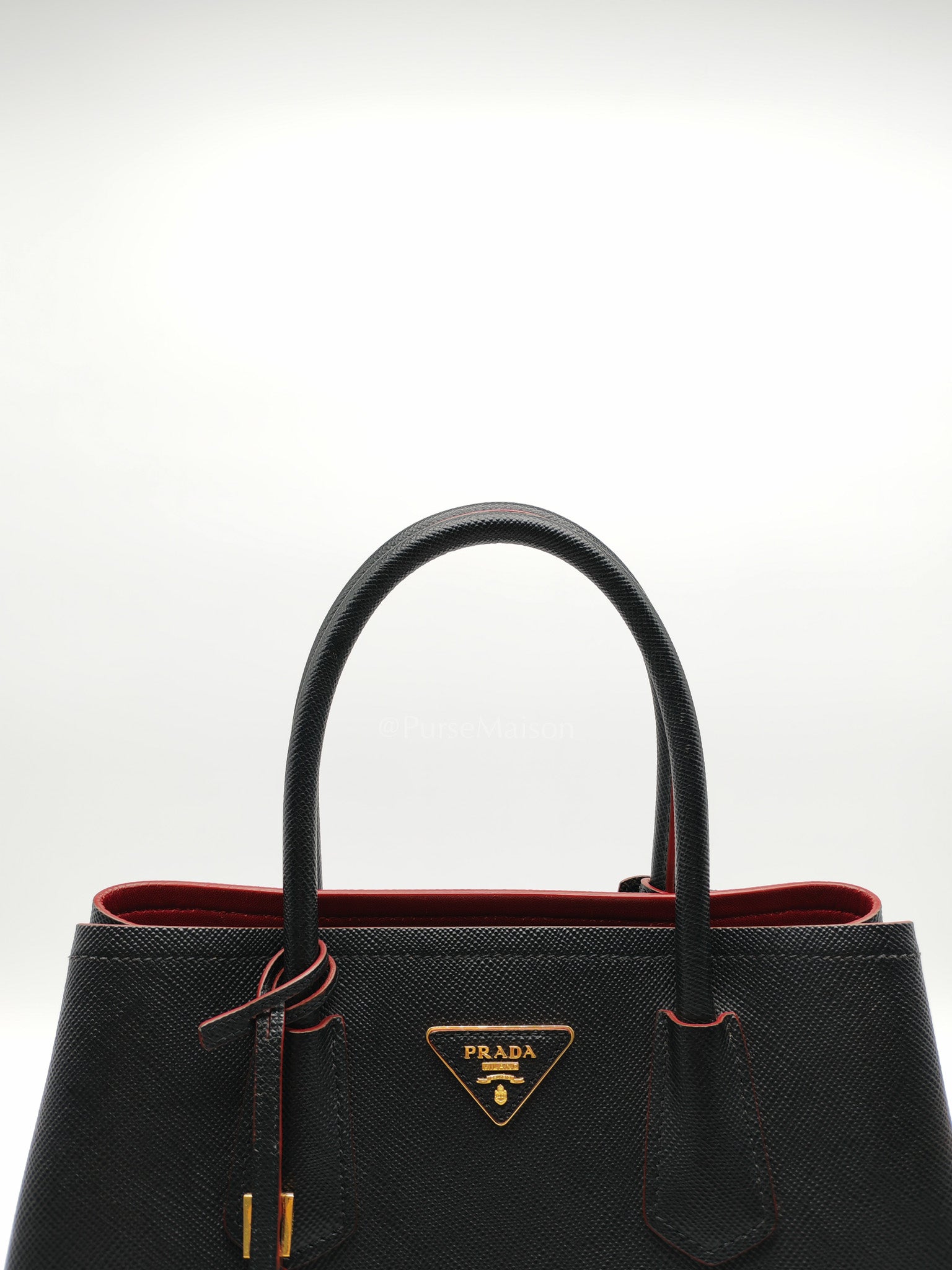 Prada Double Bag in Black Saffiano Cuir Leather and Gold Hardware | Purse Maison Luxury Bags Shop