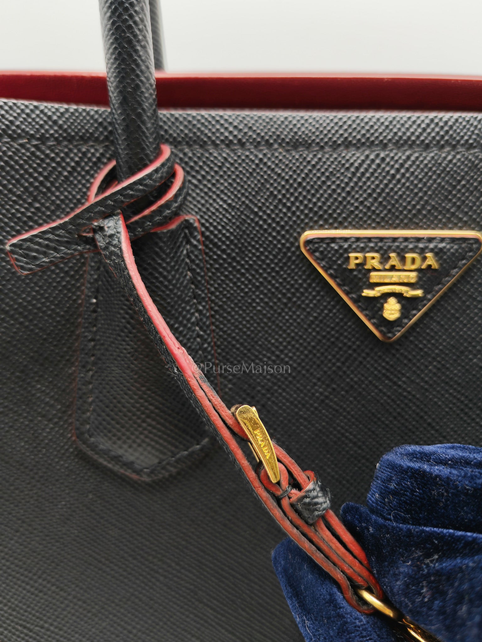Prada Double Bag in Black Saffiano Cuir Leather and Gold Hardware | Purse Maison Luxury Bags Shop