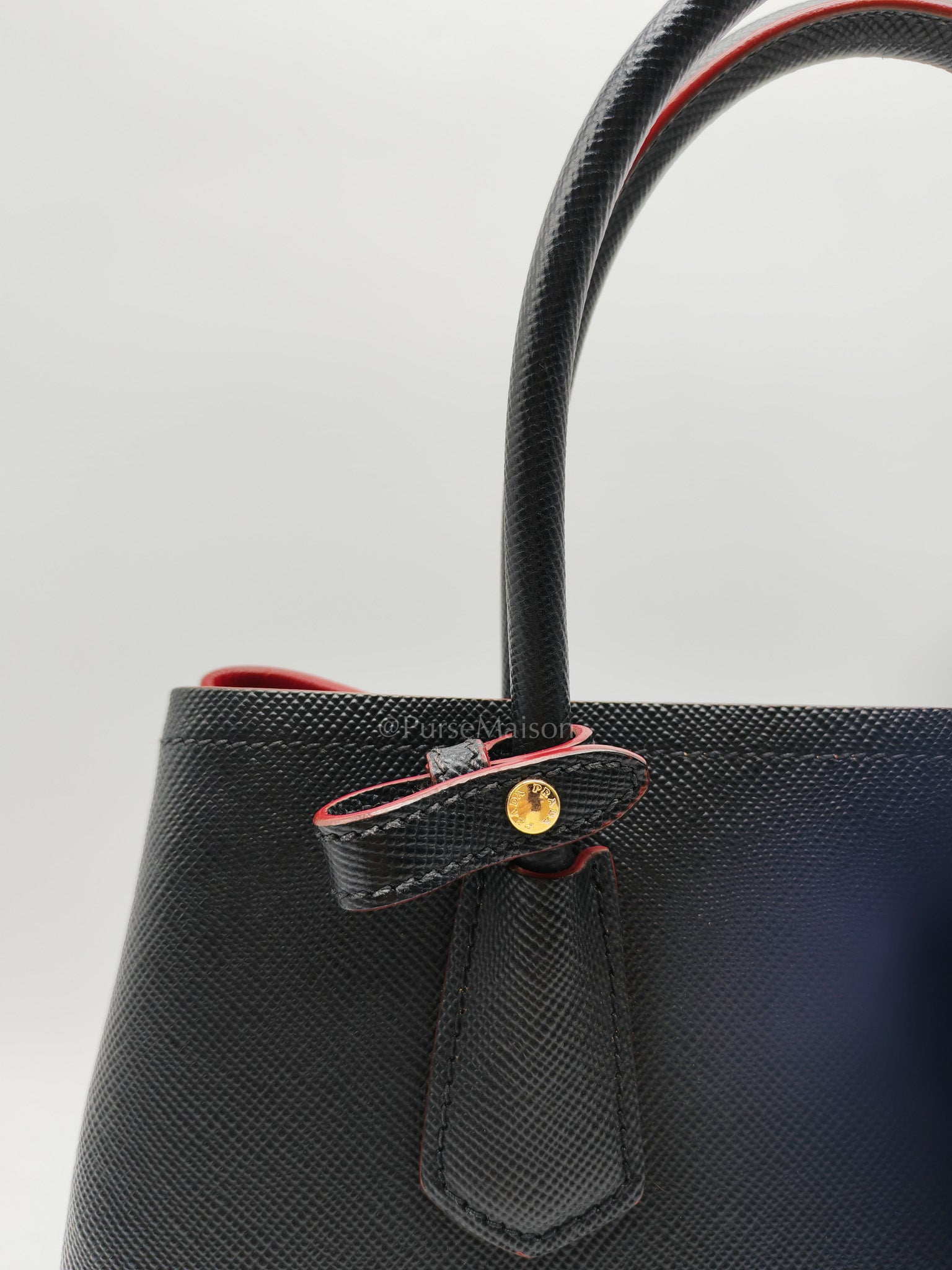 Prada Double Bag in Black Saffiano Cuir Leather and Gold Hardware | Purse Maison Luxury Bags Shop