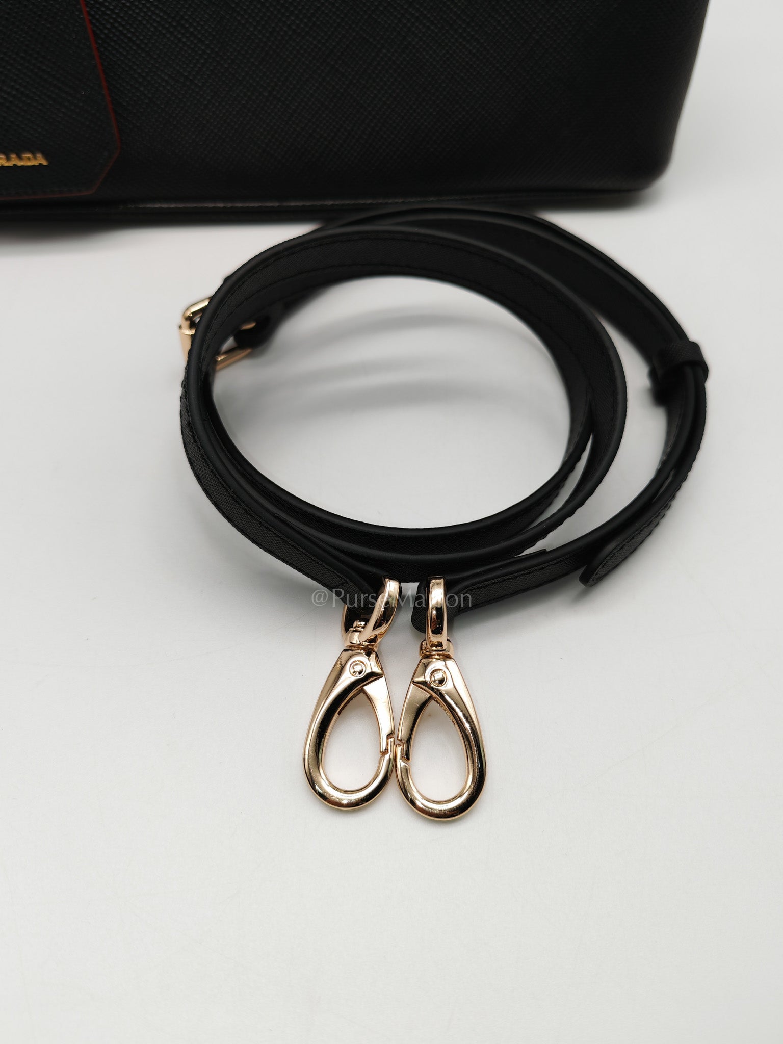 Prada Double Bag in Black Saffiano Cuir Leather and Gold Hardware | Purse Maison Luxury Bags Shop