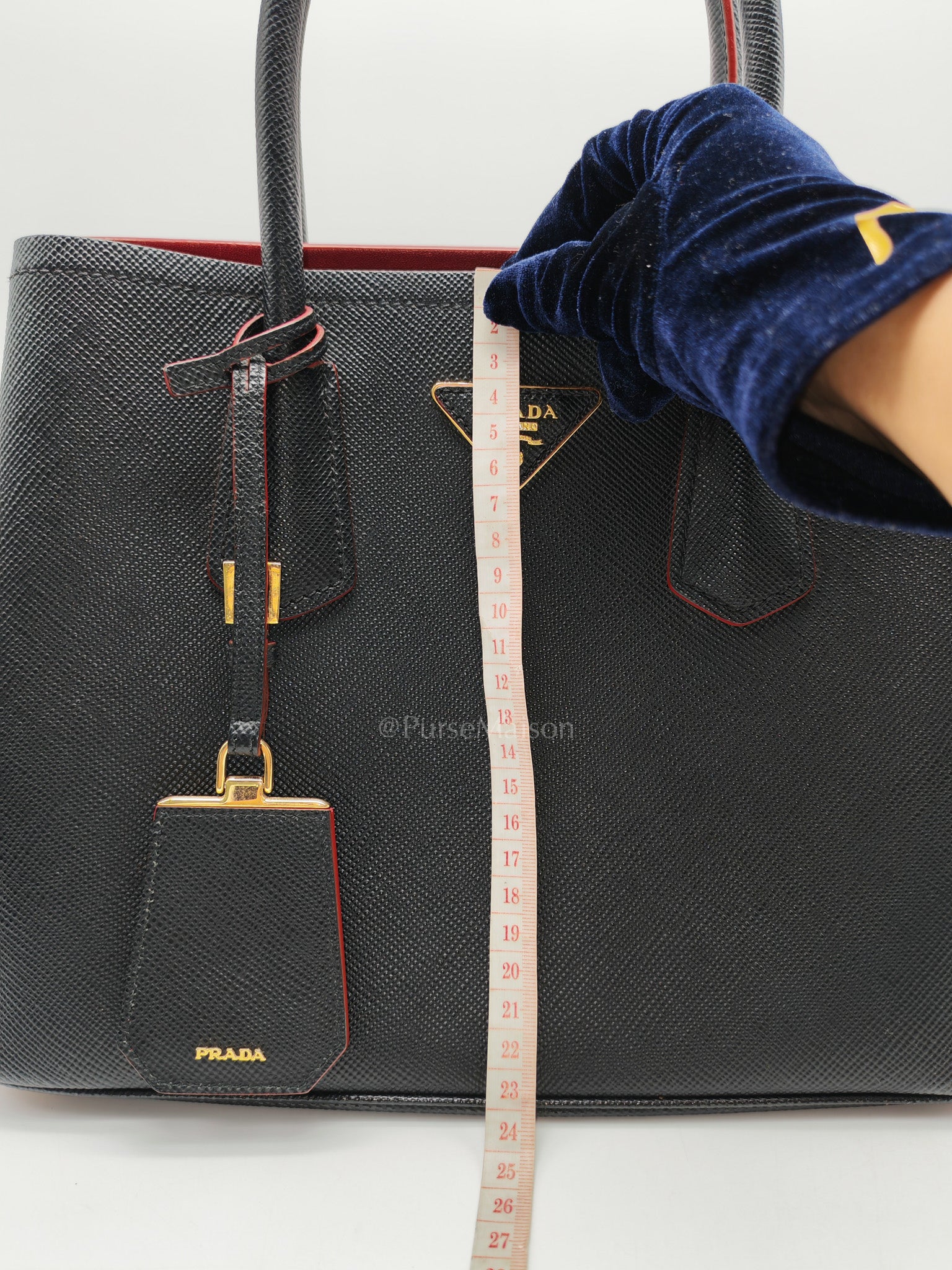 Prada Double Bag in Black Saffiano Cuir Leather and Gold Hardware | Purse Maison Luxury Bags Shop