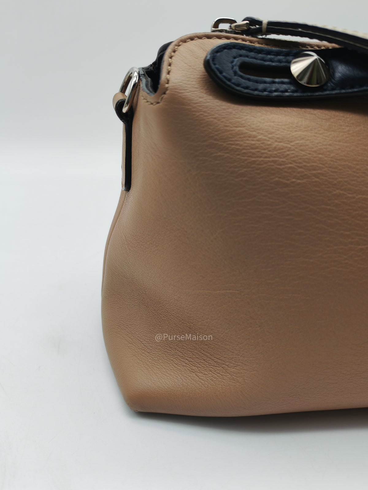 Fendi By The Way Boston Medium in Tan Calfskin Leather and Silver Hardware