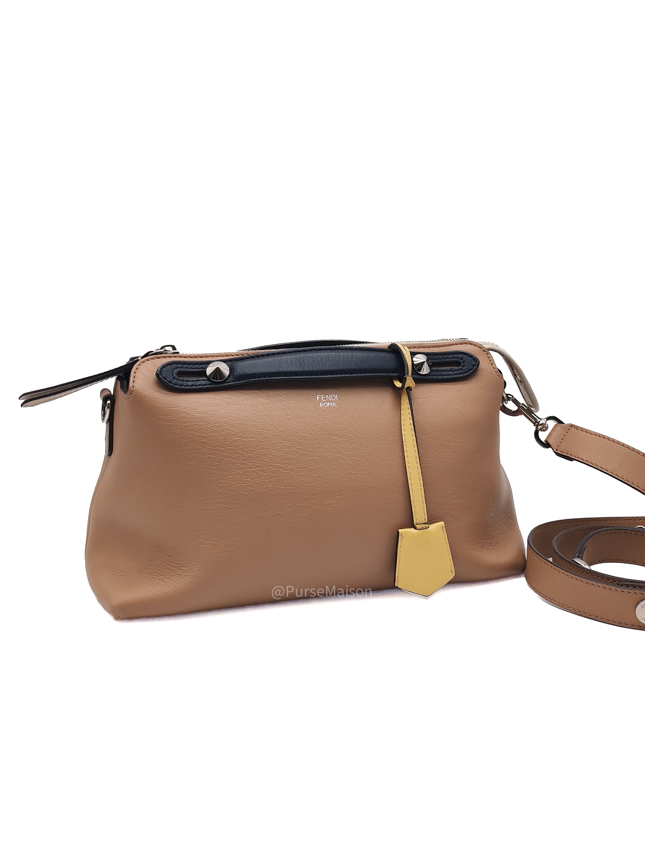Fendi By The Way Boston Medium in Tan Calfskin Leather and Silver Hardware