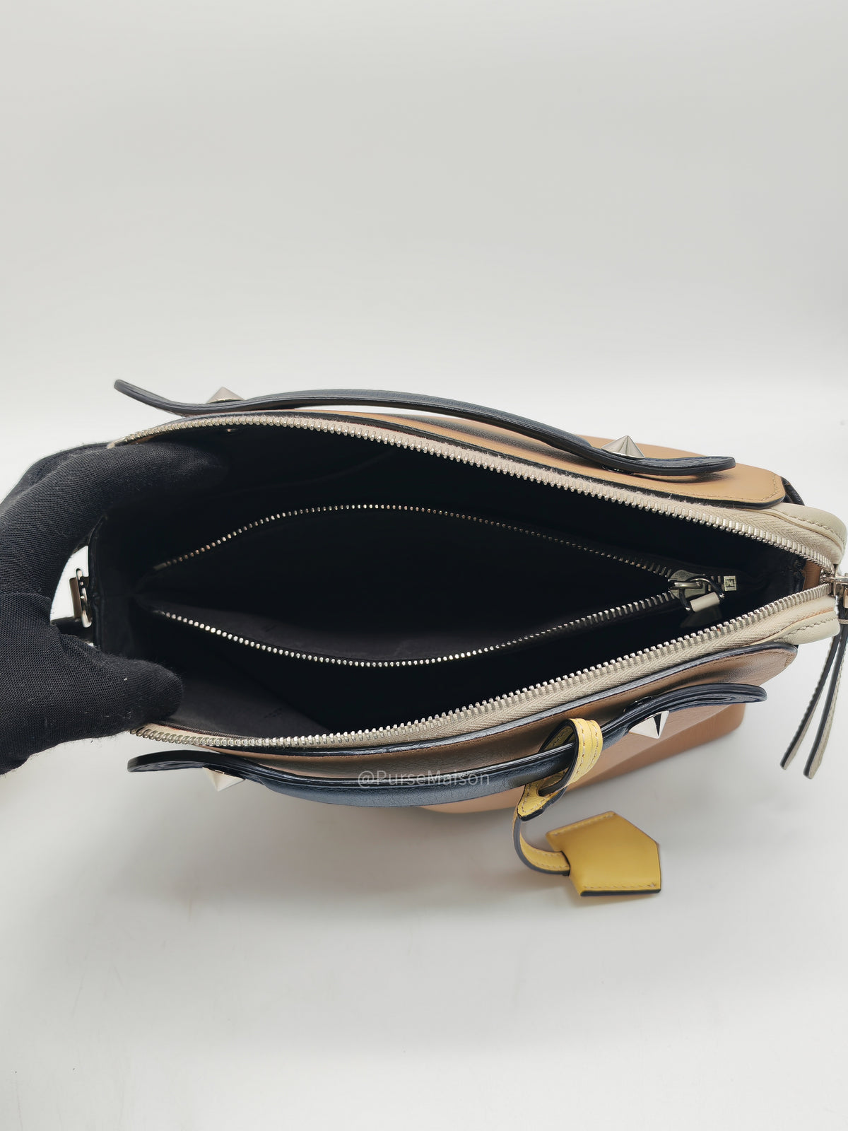 Fendi By The Way Boston Medium in Tan Calfskin Leather and Silver Hardware