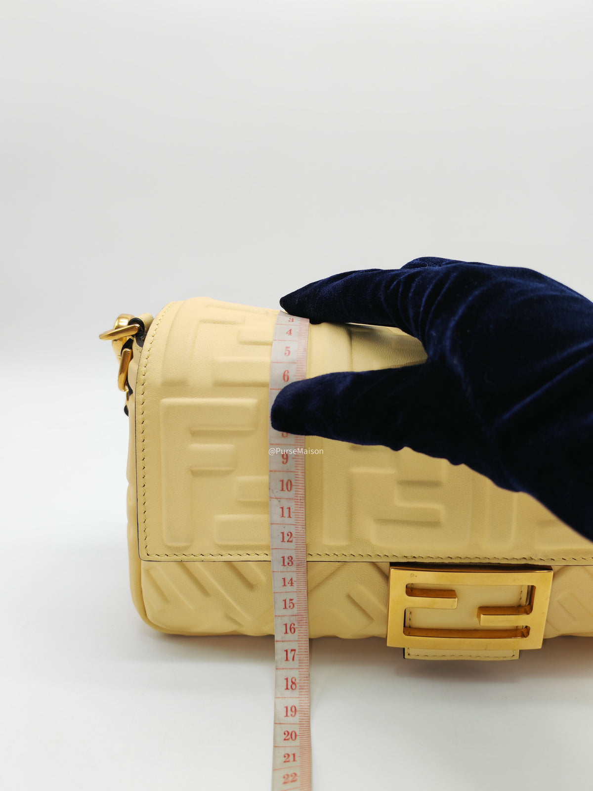 Fendi Medium Baguette FF Nappa Leather Gold Hardware Light Yellow