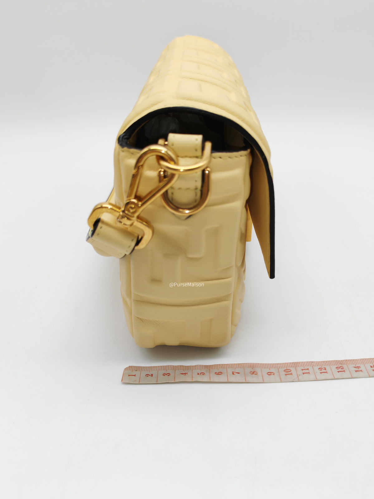 Fendi Medium Baguette FF Nappa Leather Gold Hardware Light Yellow