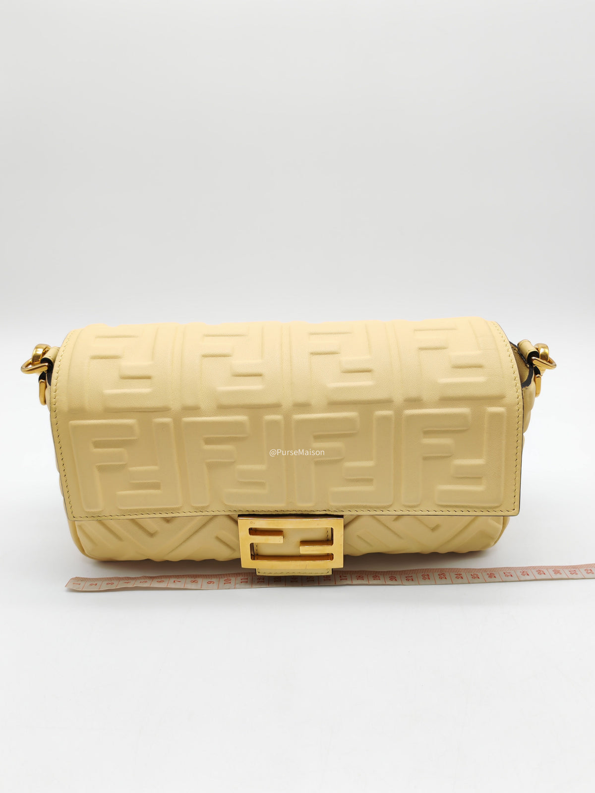 Fendi Medium Baguette FF Nappa Leather Gold Hardware Light Yellow
