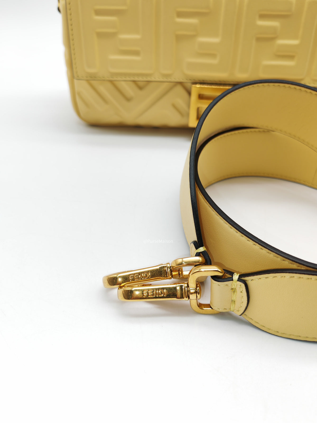 Fendi Medium Baguette FF Nappa Leather Gold Hardware Light Yellow