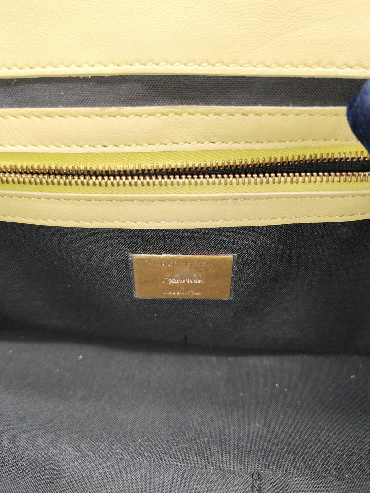Fendi Medium Baguette FF Nappa Leather Gold Hardware Light Yellow