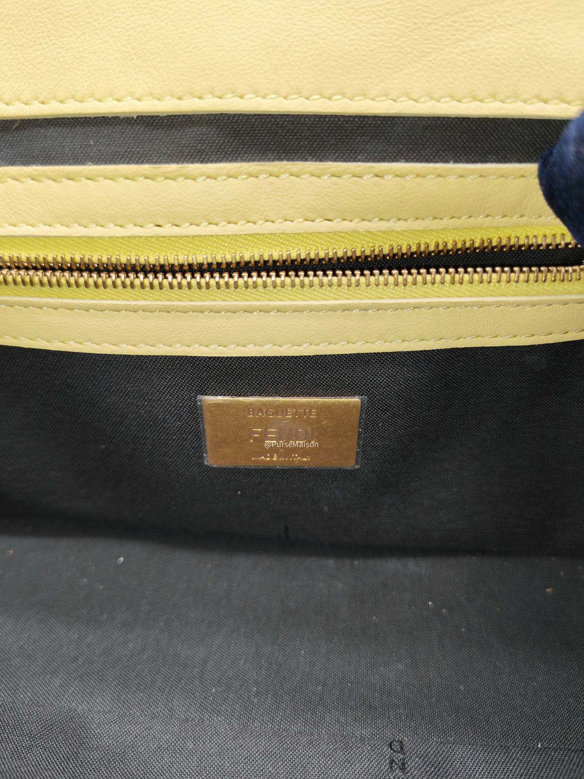 Fendi Medium Baguette FF Nappa Leather Gold Hardware Light Yellow
