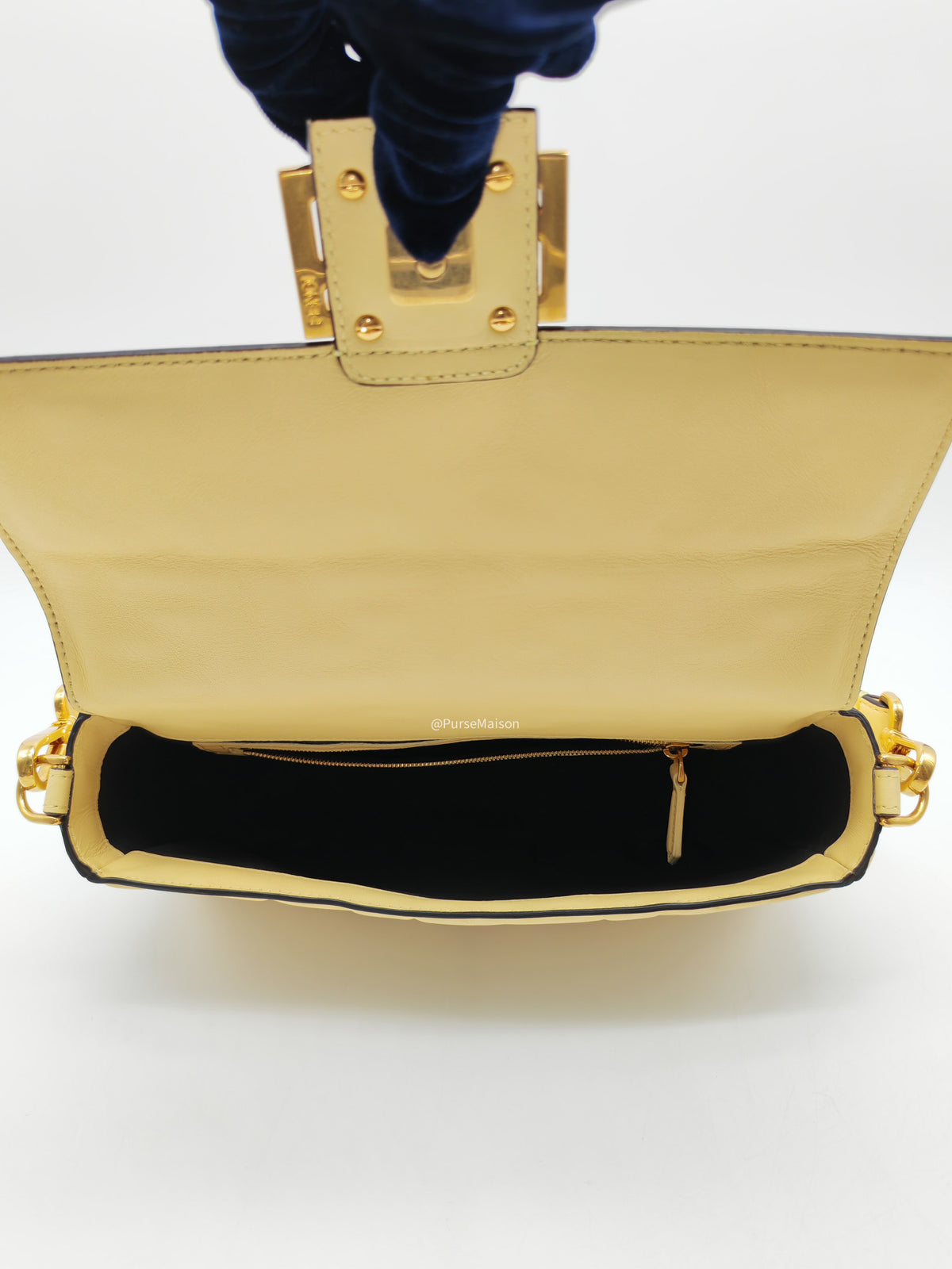 Fendi Medium Baguette FF Nappa Leather Gold Hardware Light Yellow