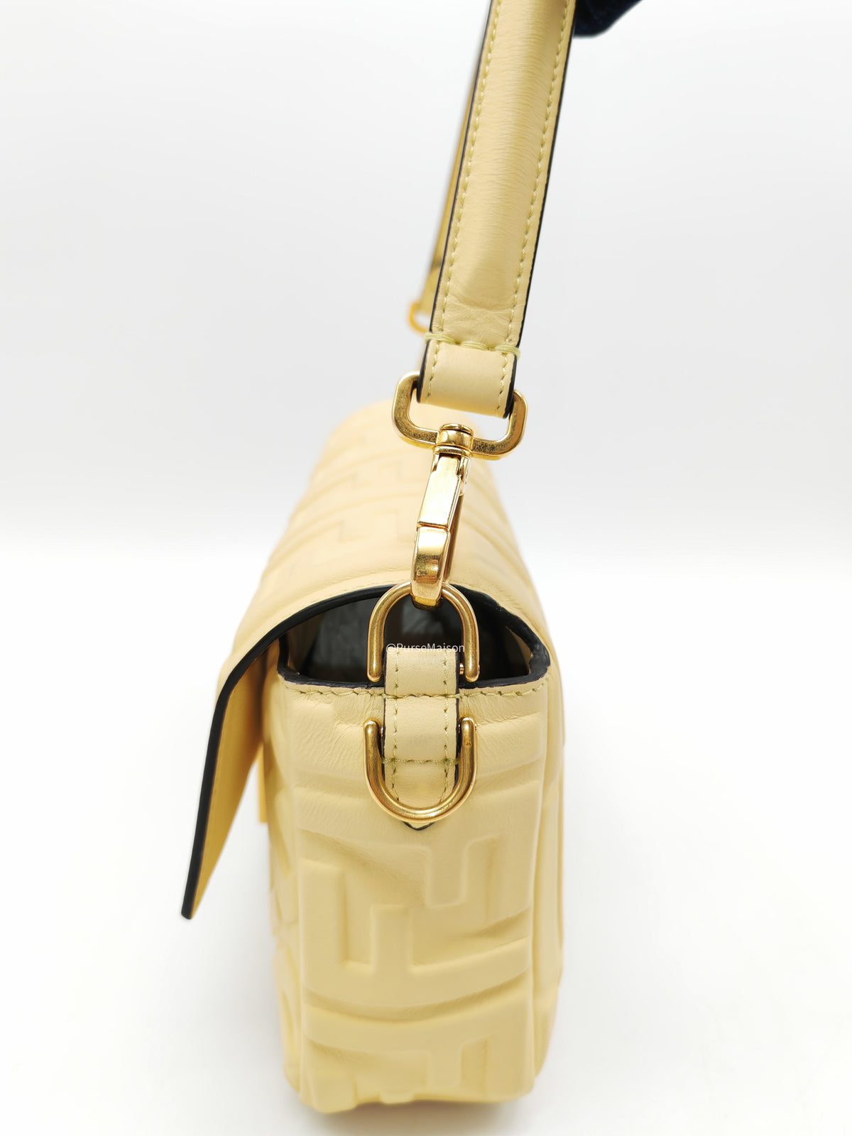 Fendi Medium Baguette FF Nappa Leather Gold Hardware Light Yellow