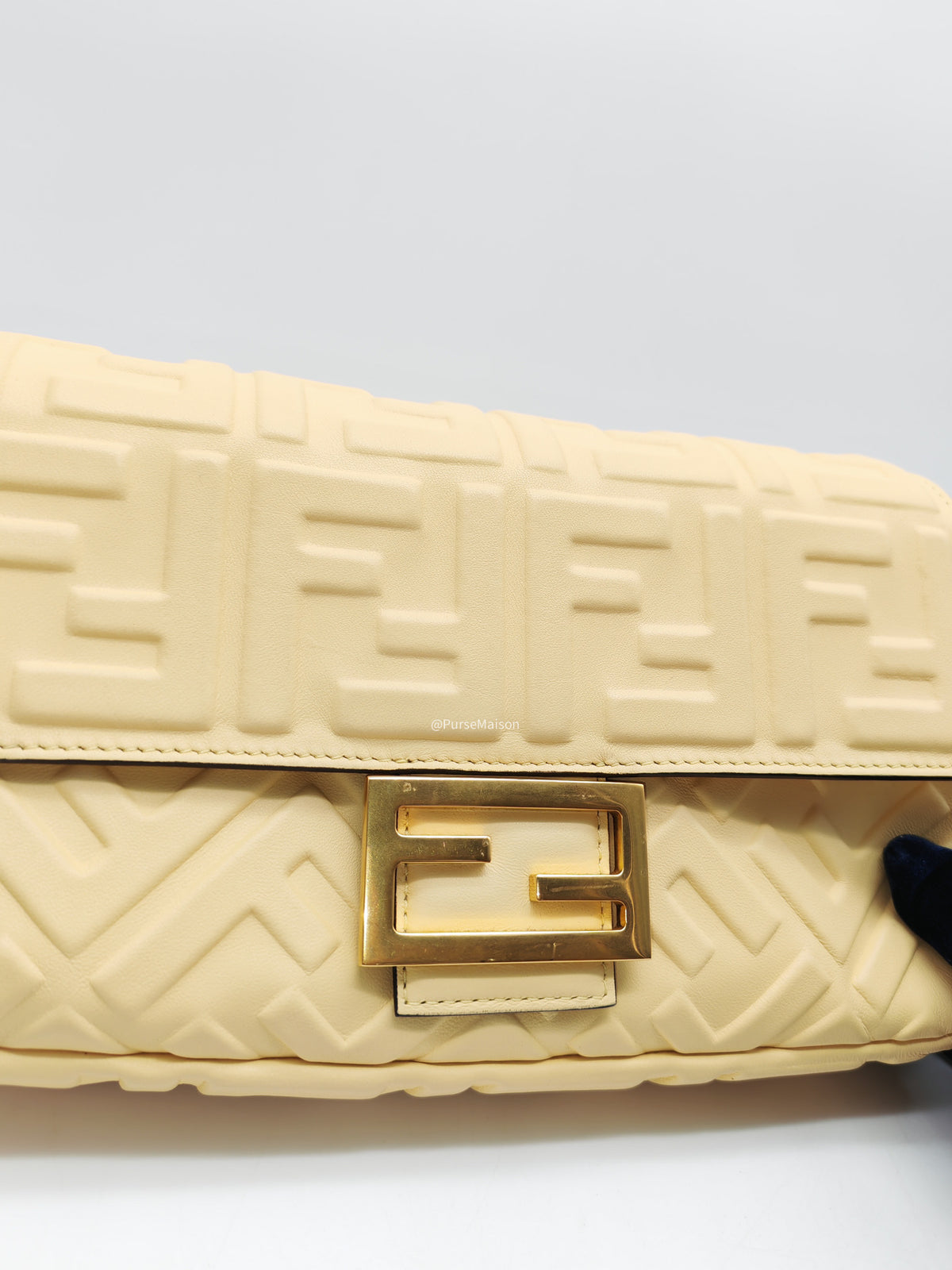 Fendi Medium Baguette FF Nappa Leather Gold Hardware Light Yellow