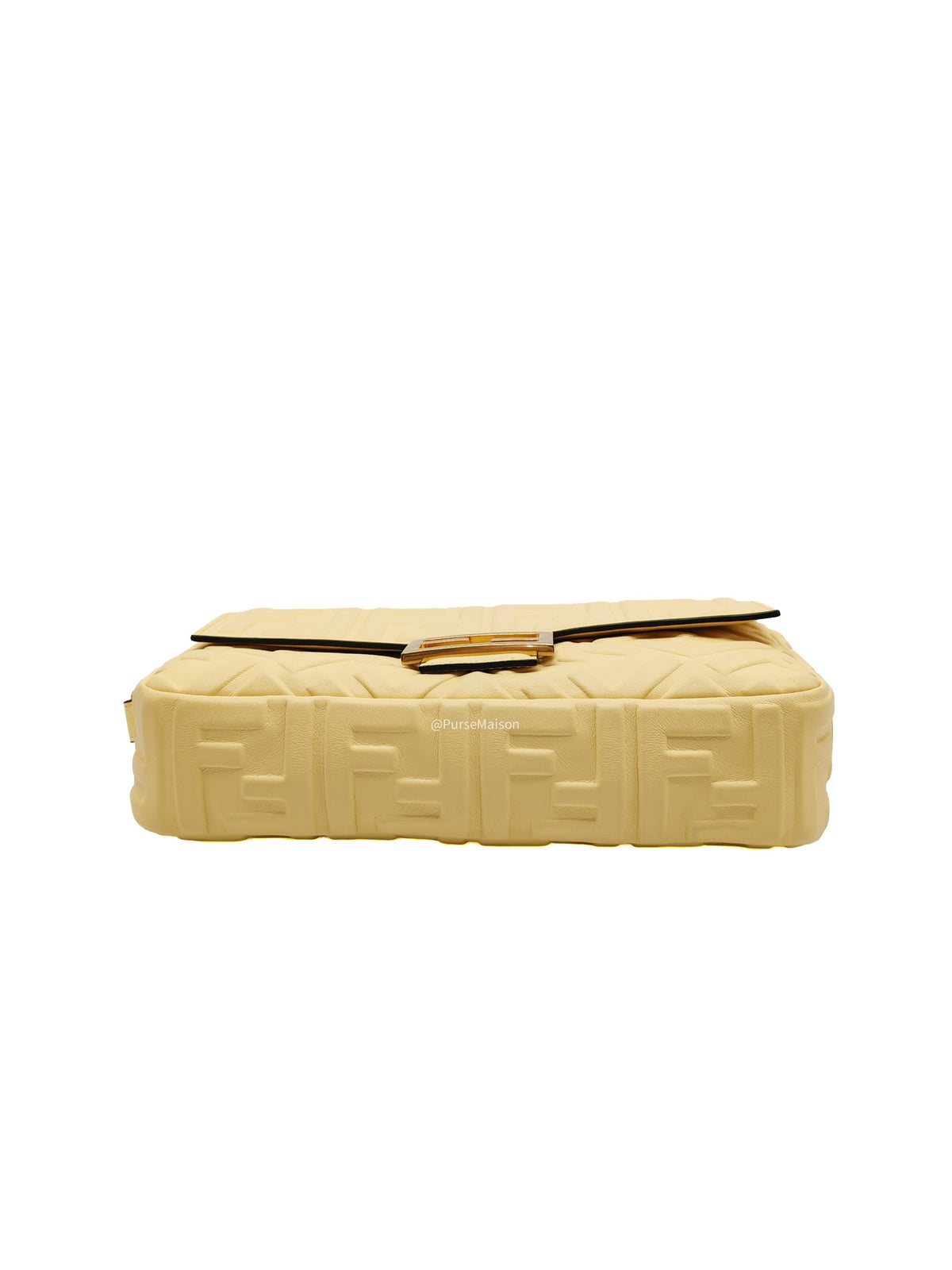 Fendi Medium Baguette FF Nappa Leather Gold Hardware Light Yellow