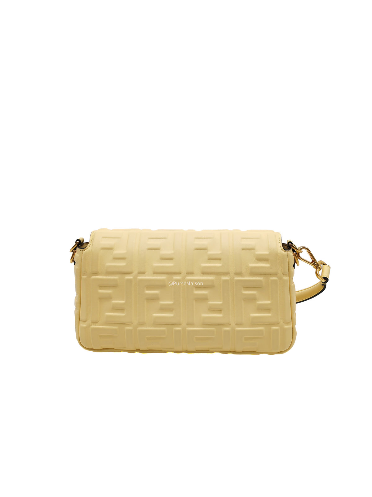 Fendi Medium Baguette FF Nappa Leather Gold Hardware Light Yellow