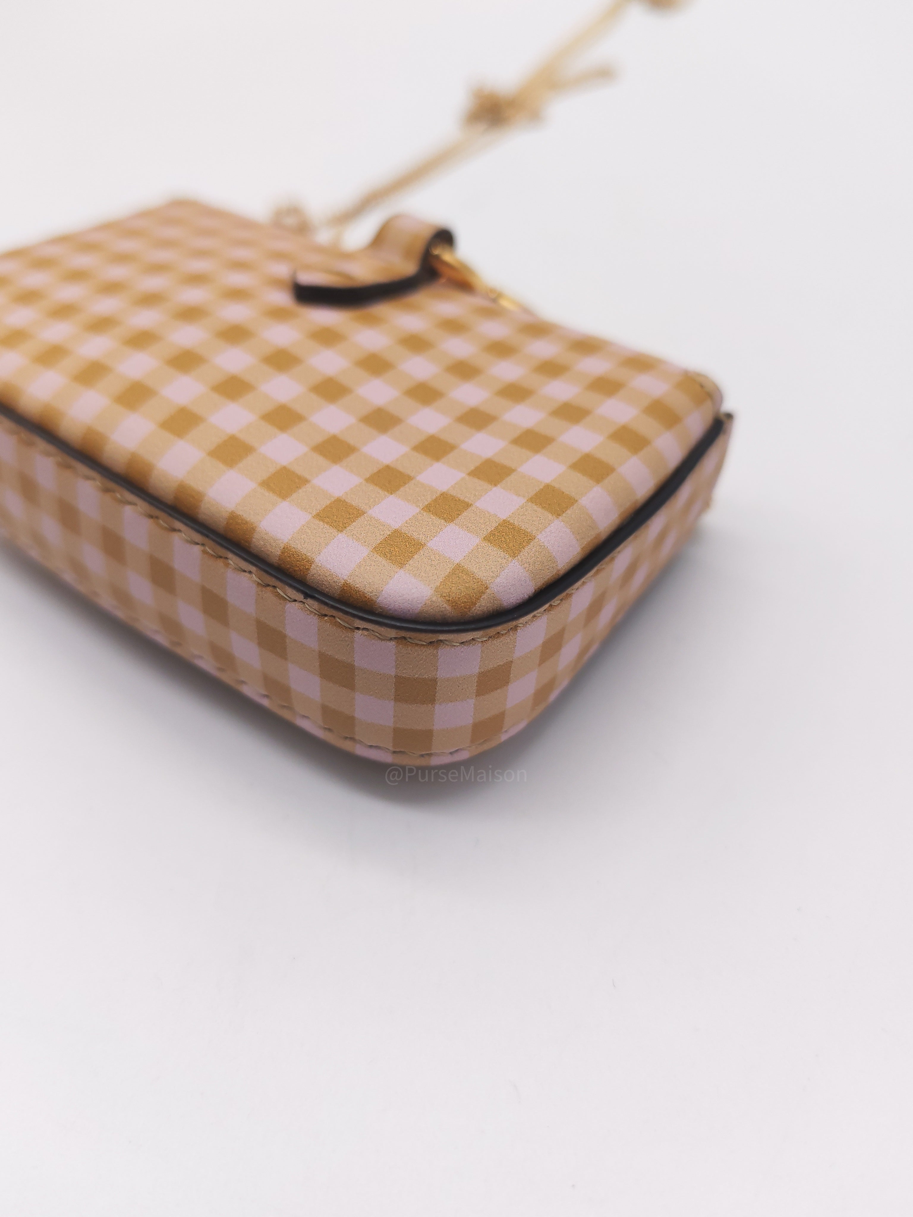 Fendi Vitello Century Nano Gingham Baguette Charm Rosewood Mustard