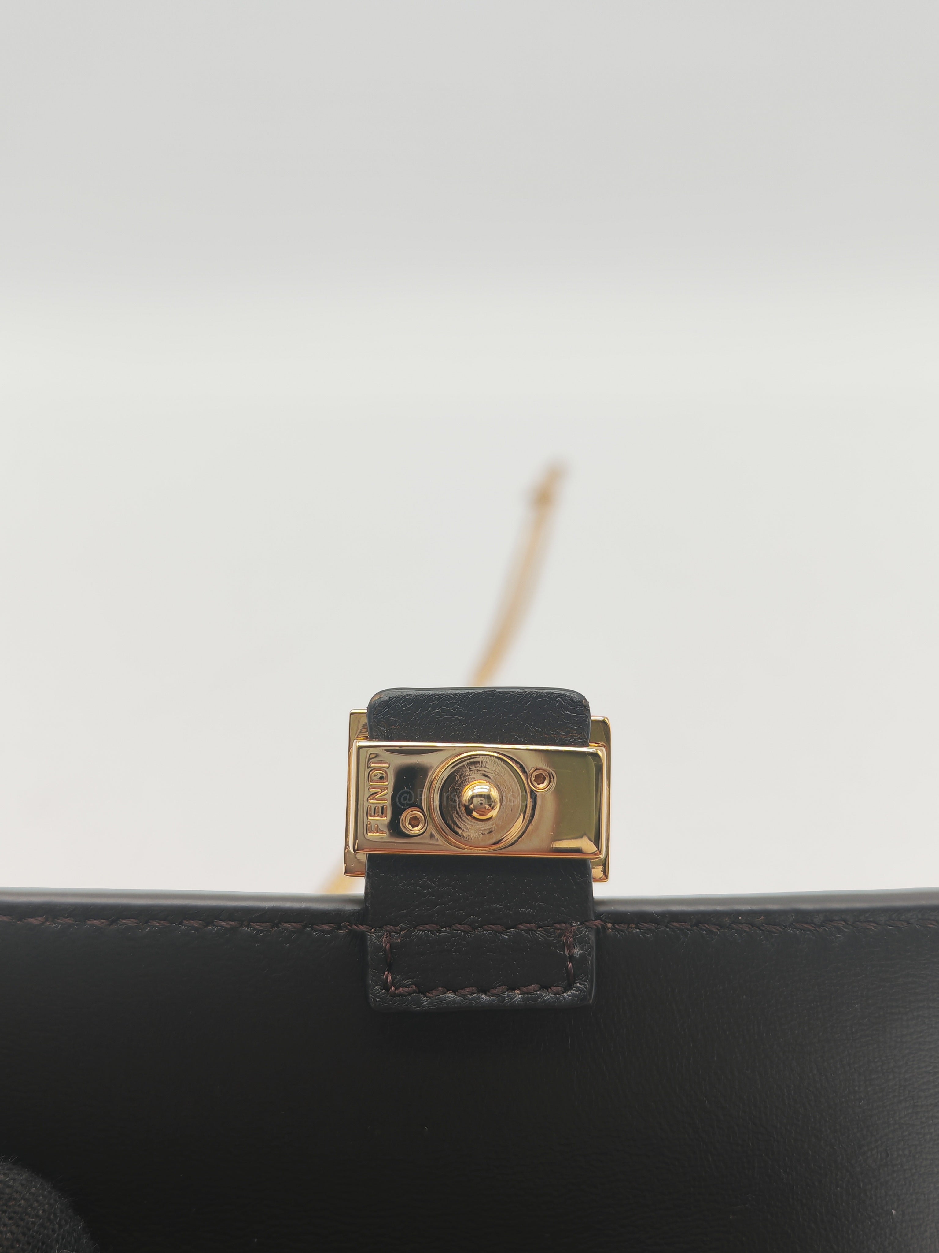 Fendi Vitello Century Nano Gingham Baguette Charm Rosewood Mustard