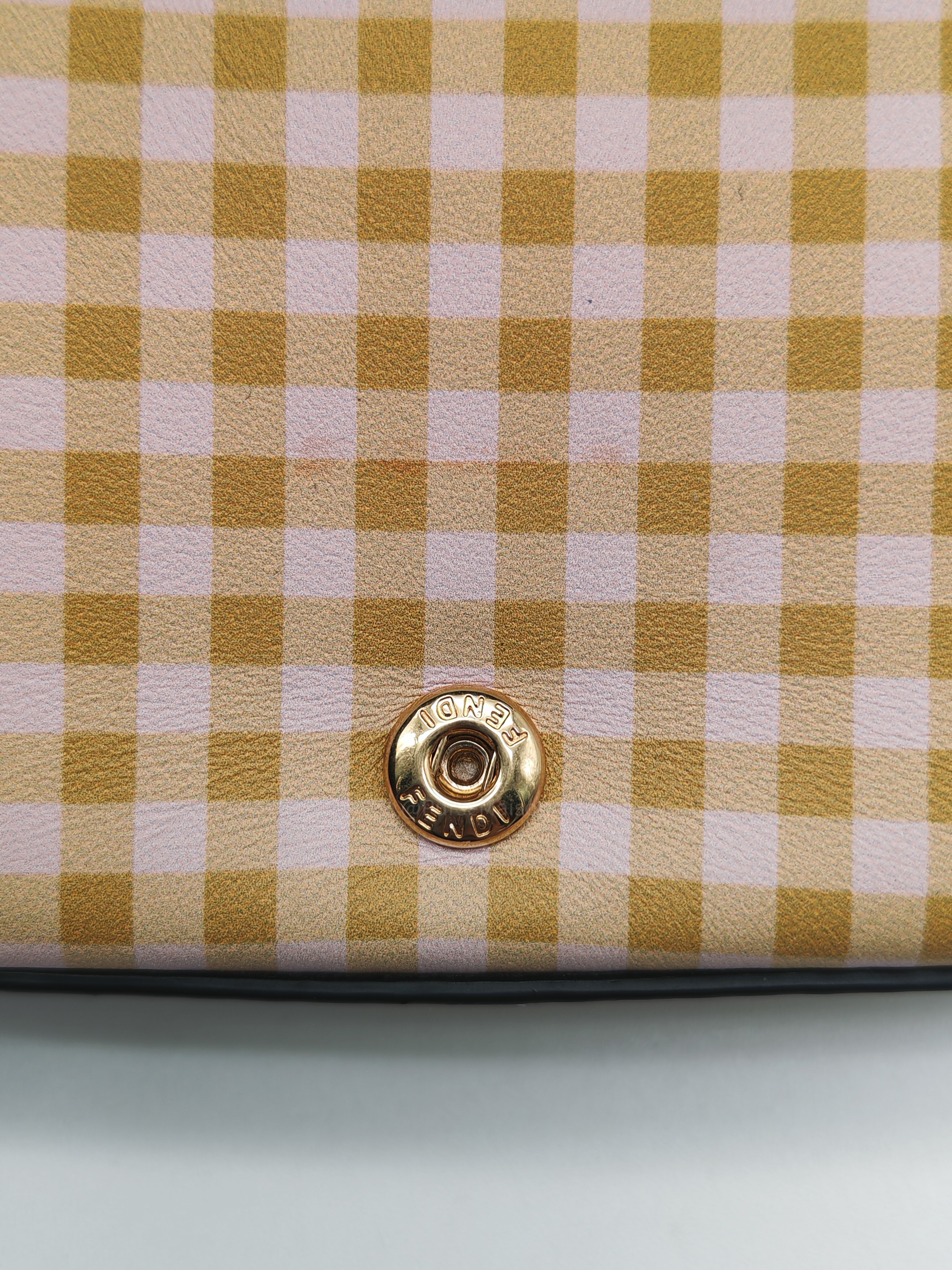 Fendi Vitello Century Nano Gingham Baguette Charm Rosewood Mustard