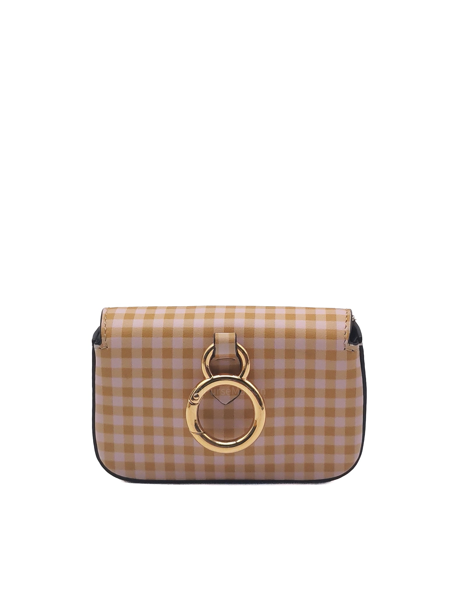 Fendi Vitello Century Nano Gingham Baguette Charm Rosewood Mustard