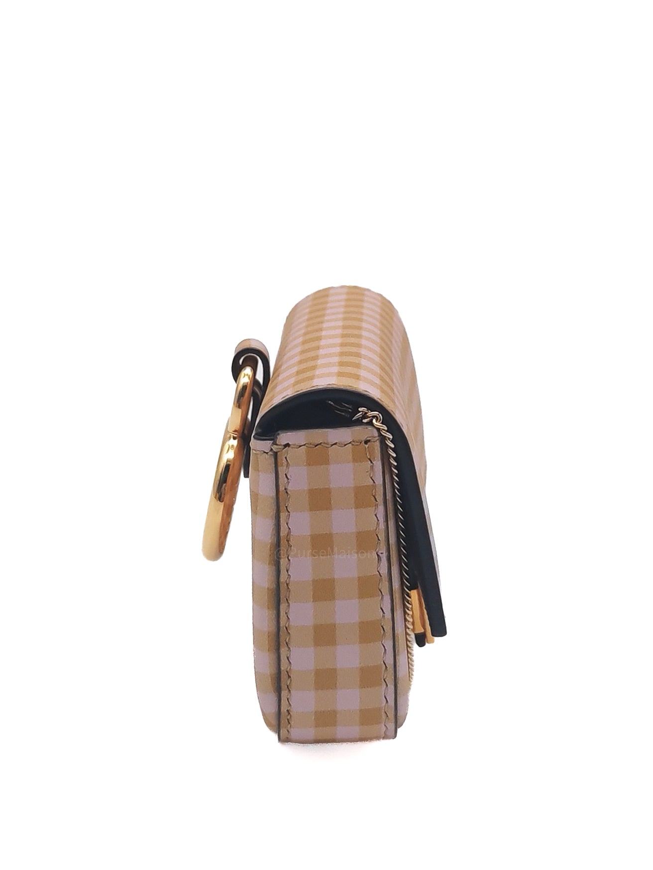 Fendi Vitello Century Nano Gingham Baguette Charm Rosewood Mustard
